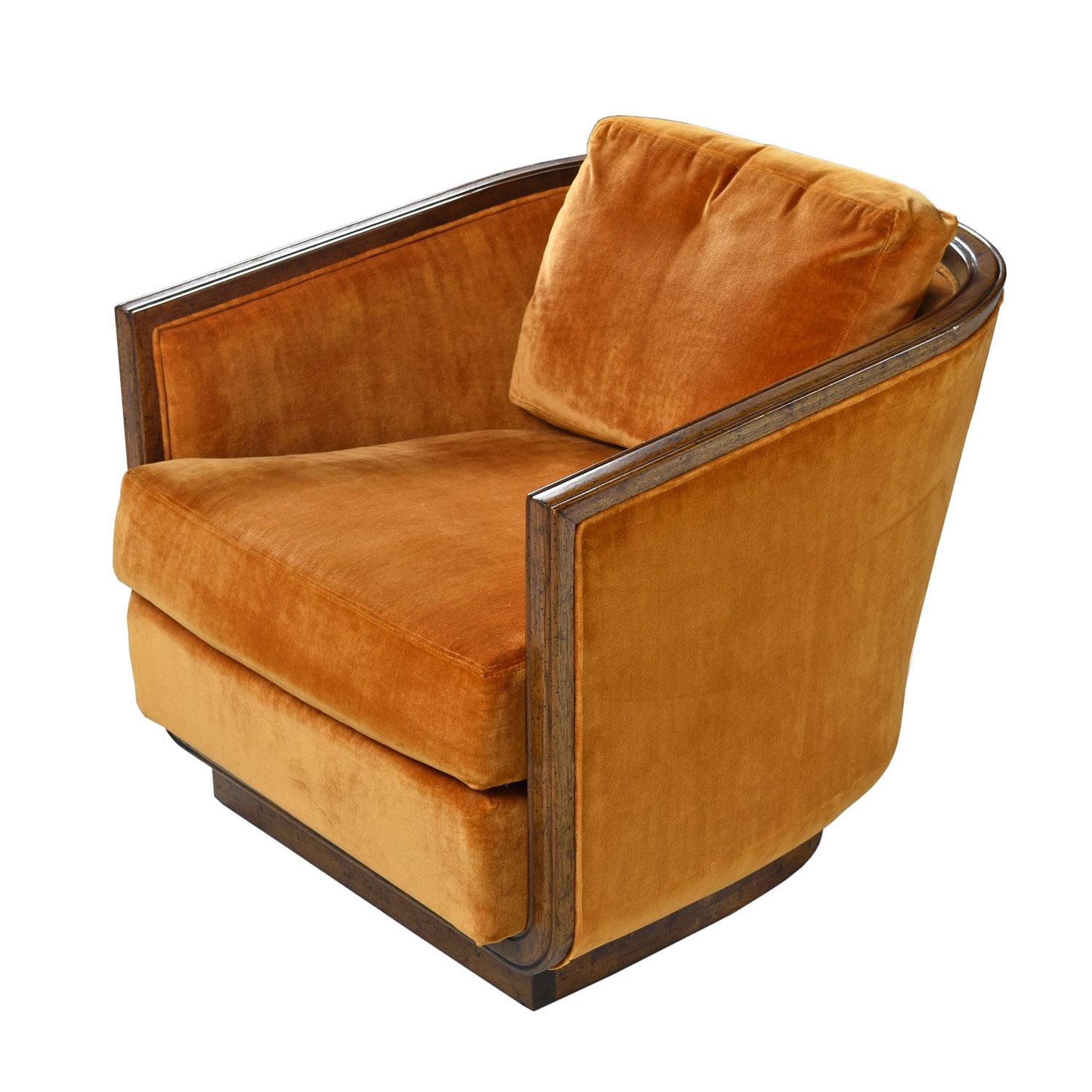 American Original Drexel Heritage Persimmon Sunset Velvet Club Chair Set, circa 1970s