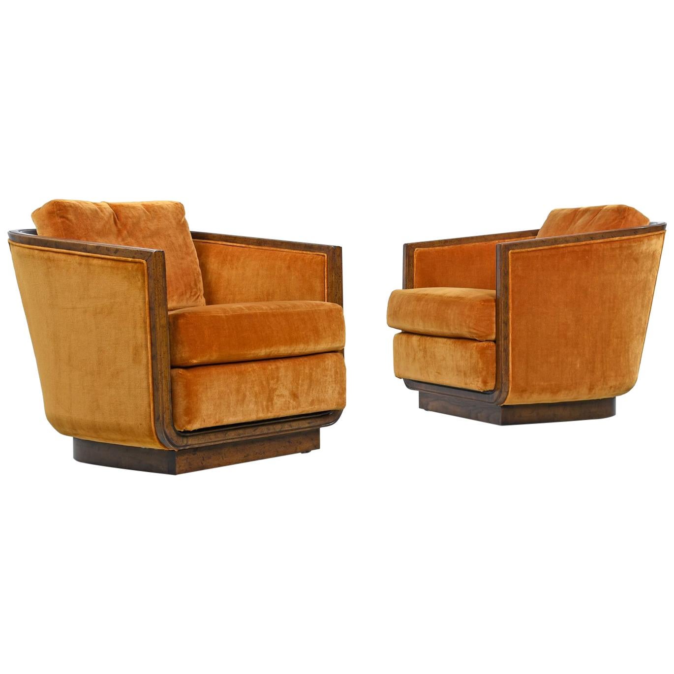 Original Drexel Heritage Persimmon Sunset Velvet Club Chair Set, circa 1970s