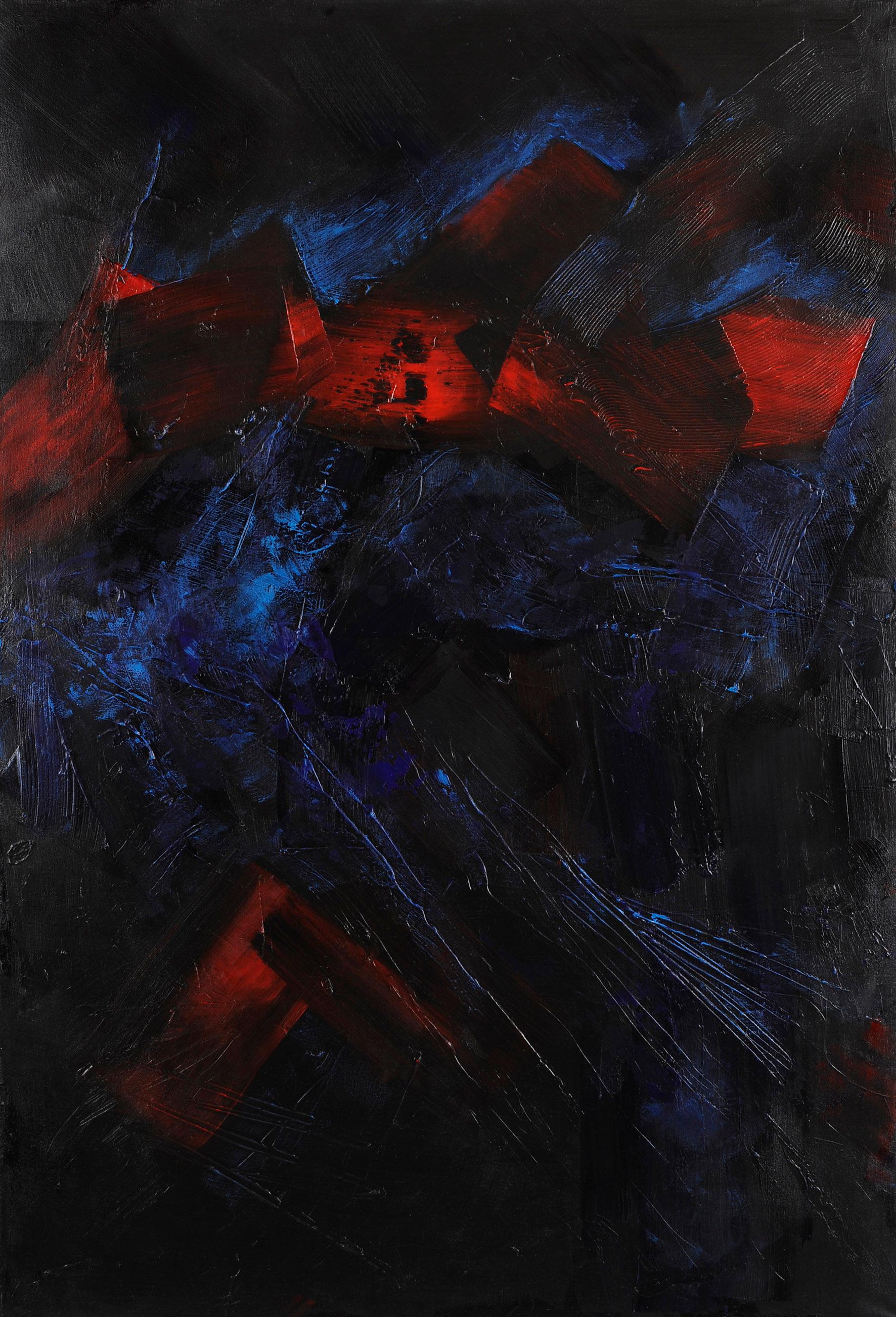 Hand-Painted Original 'Du noir jaillit le rouge' Abstract Painting by Christian Piednoir For Sale