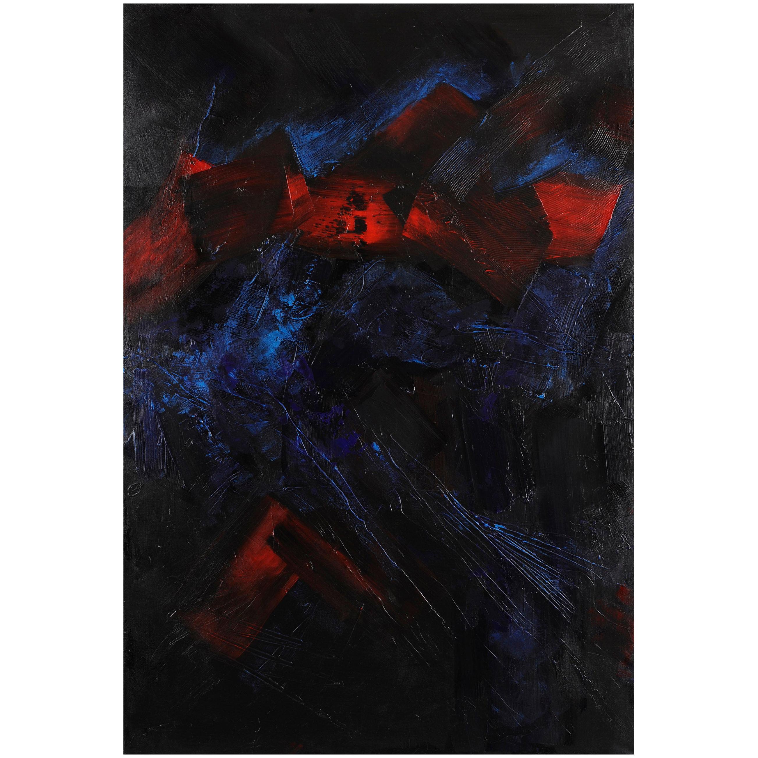 Original 'Du noir jaillit le rouge' Abstract Painting by Christian Piednoir For Sale