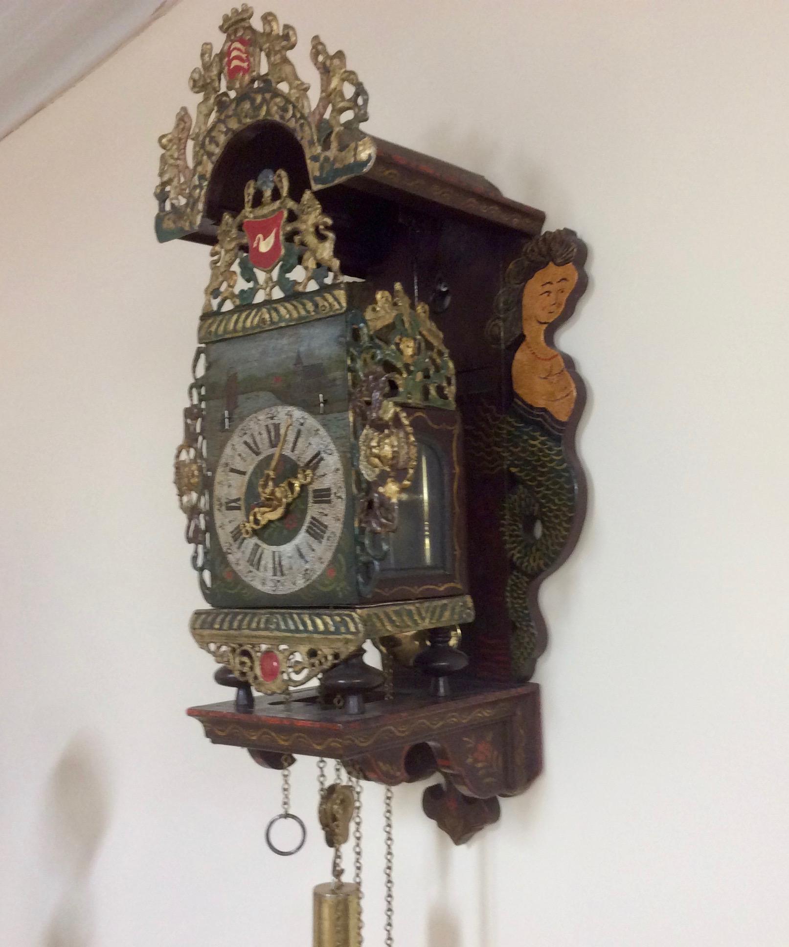 Late 18th Century Original Dutch Stoelklok with Verge Escapement Wall Clock For Sale