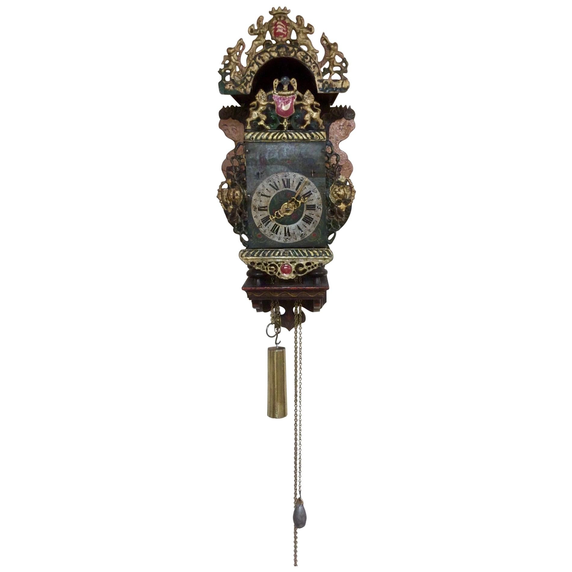 Original Dutch Stoelklok with Verge Escapement Wall Clock For Sale