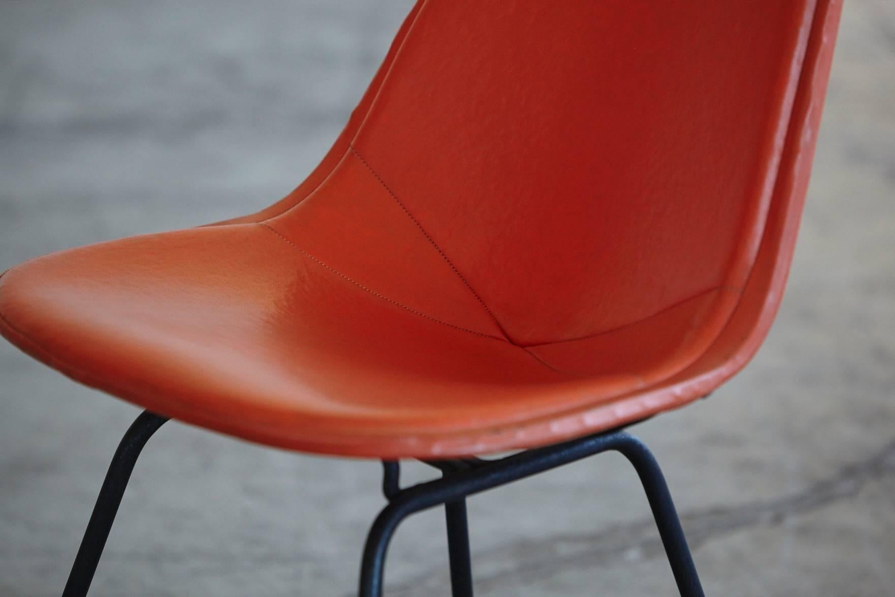 American Original Eames DKX-1 Side Chair in Orange Leather for Herman Miller, 1960s For Sale