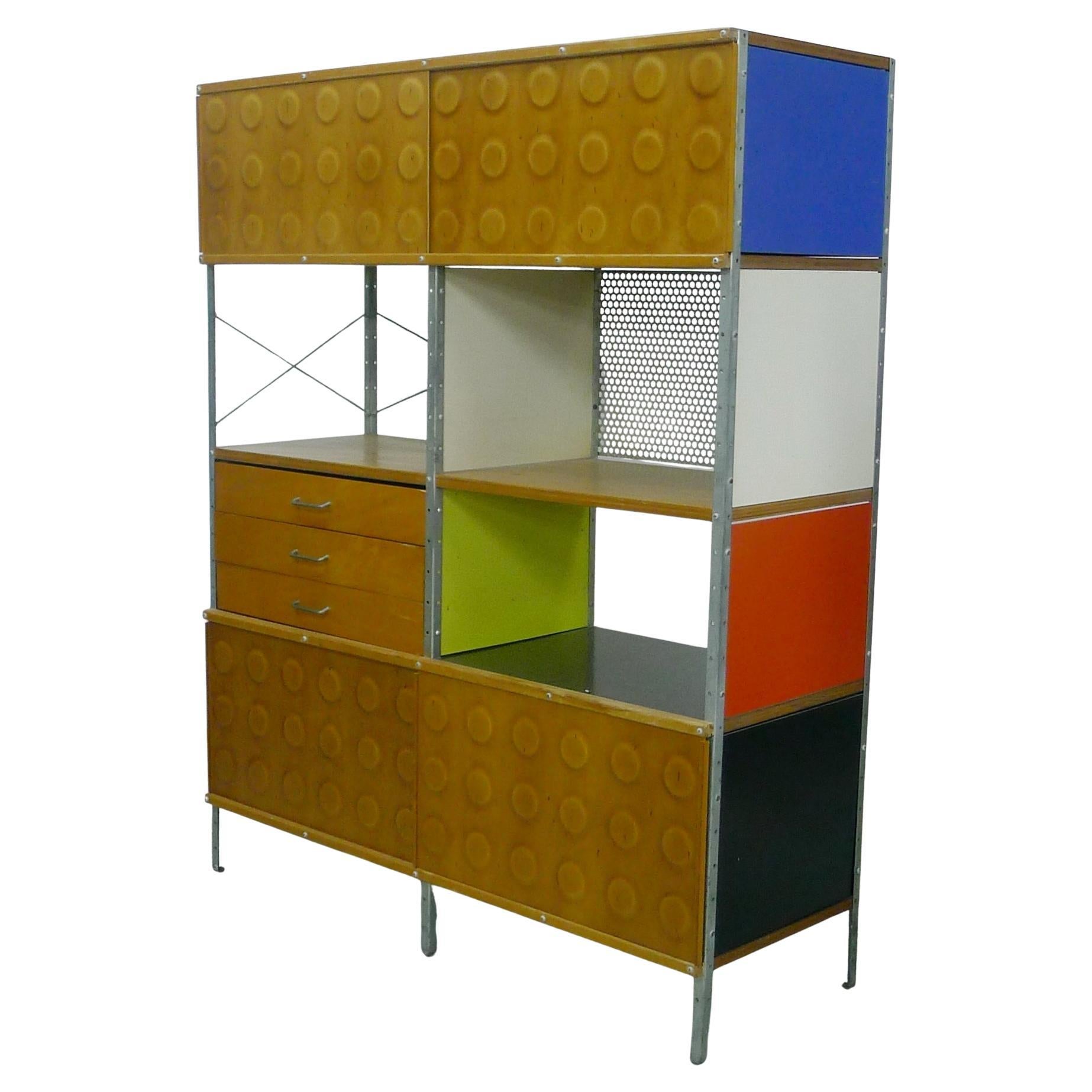 Original Eames ESU-400 modular storage cabinet, coloured panels, pre-1952
