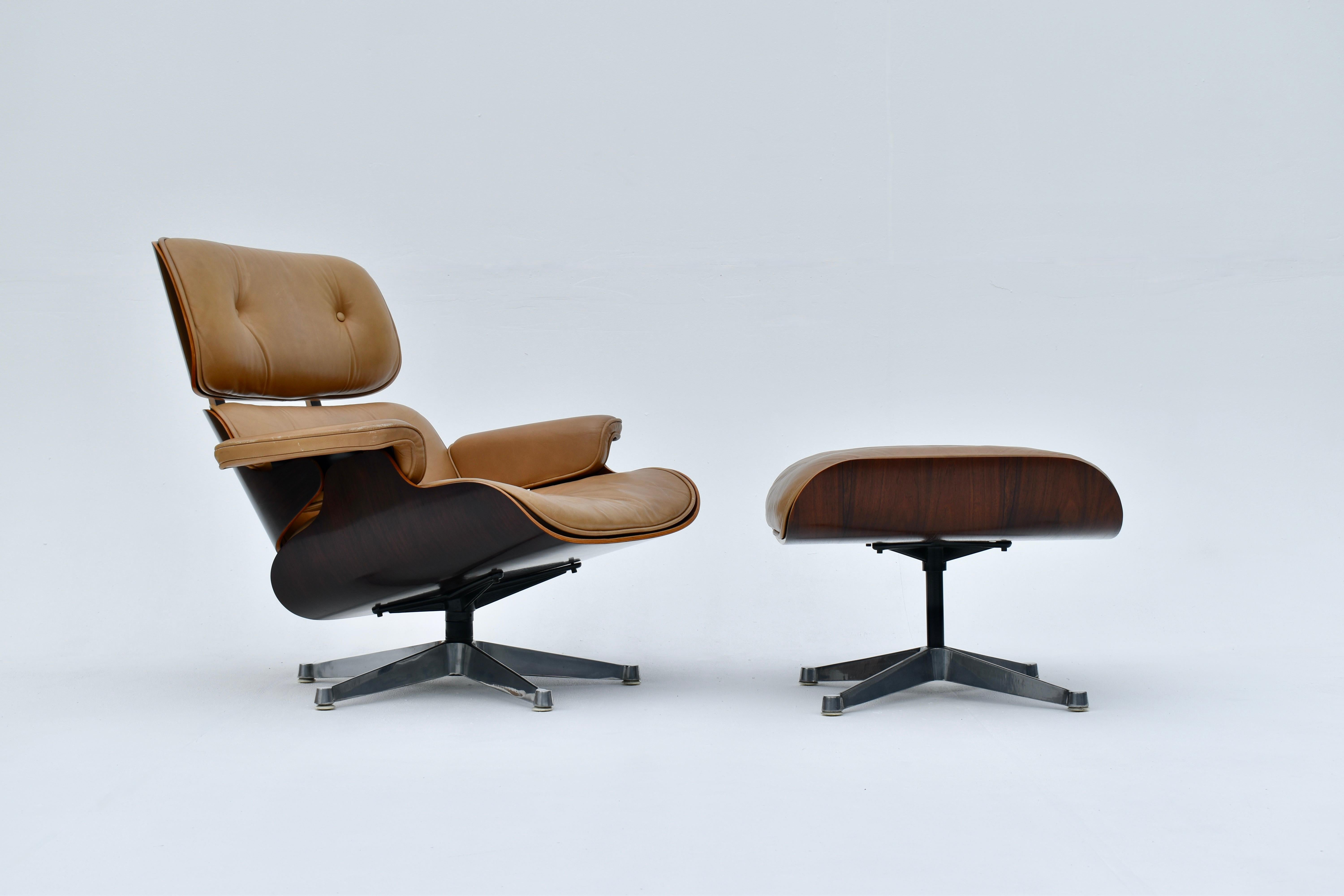 Rarely seen Eames Lounge chair & Ottoman produced by ICF Italy in the 1970’s. ICF held the licence from Herman Miller to produce this design for around 10 years before Vitra became the sole European manufacturer. As they had a relatively short