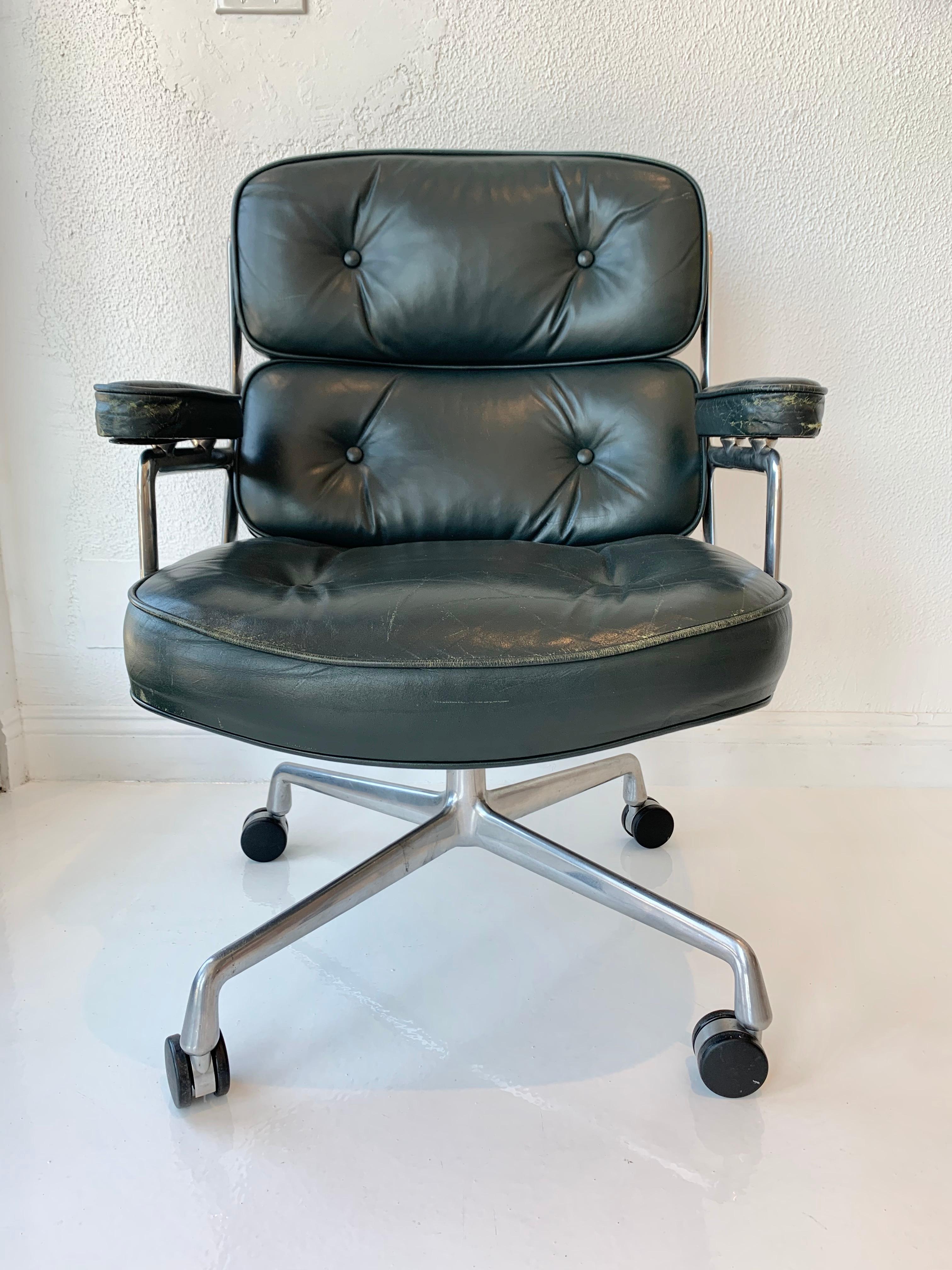 American Original Eames Time Life Chairs in Forest Green Leather