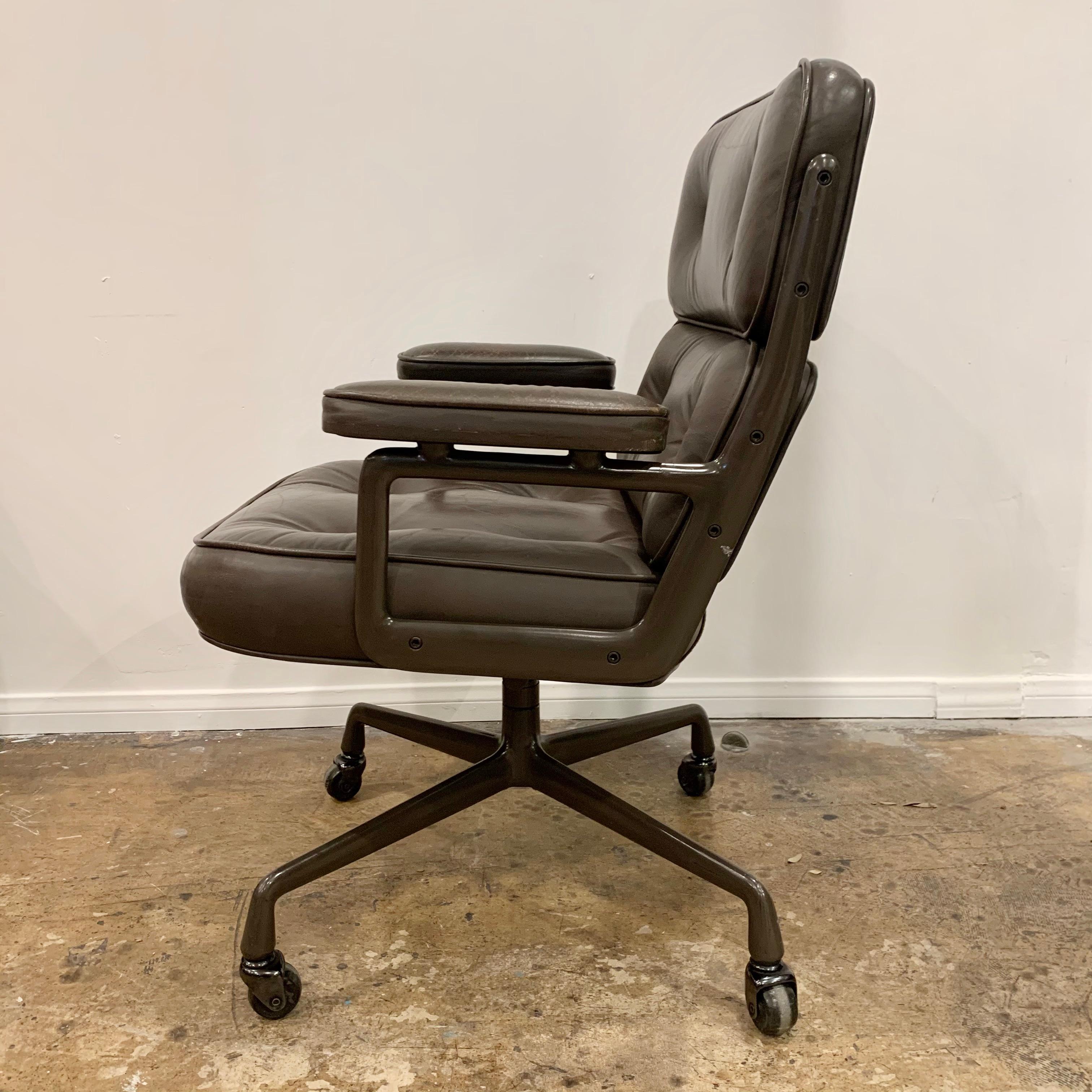 American Original Eames Time Life Chair in Olive Brown Leather