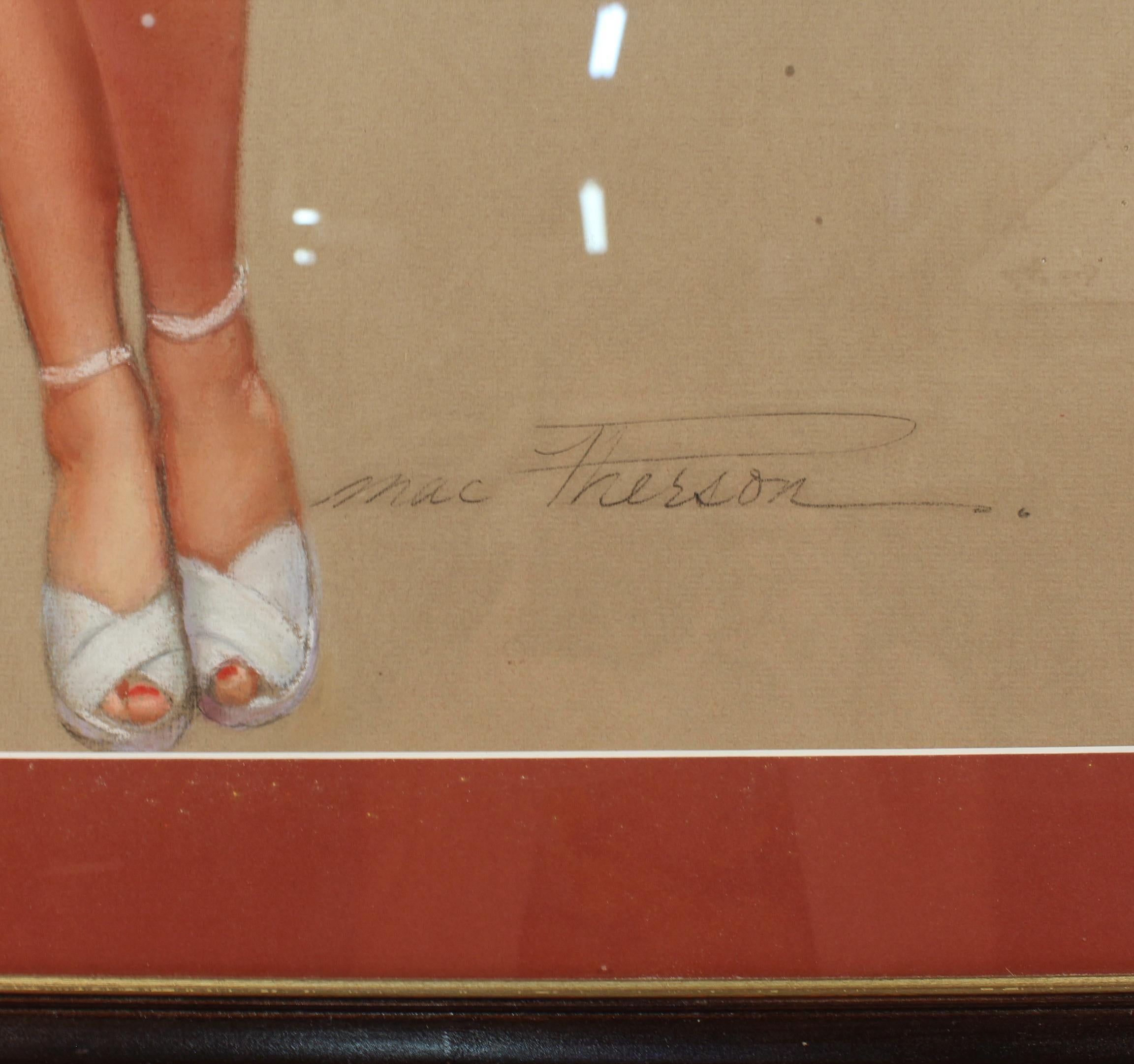 Pintura al pastel original de Earl MacPherson de una Pin-Up Girl con globos, años 40 en Bueno estado para la venta en Philadelphia, PA