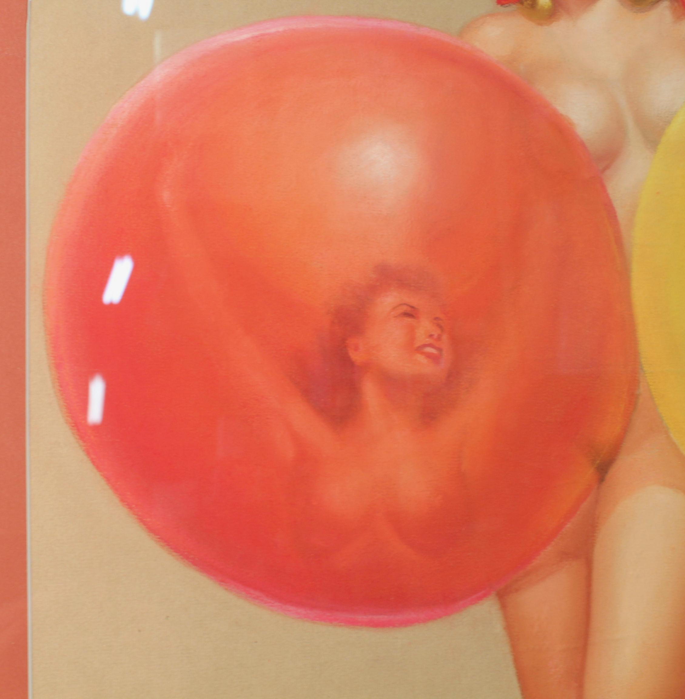 Pintura al pastel original de Earl MacPherson de una Pin-Up Girl con globos, años 40 mediados del siglo XX en venta
