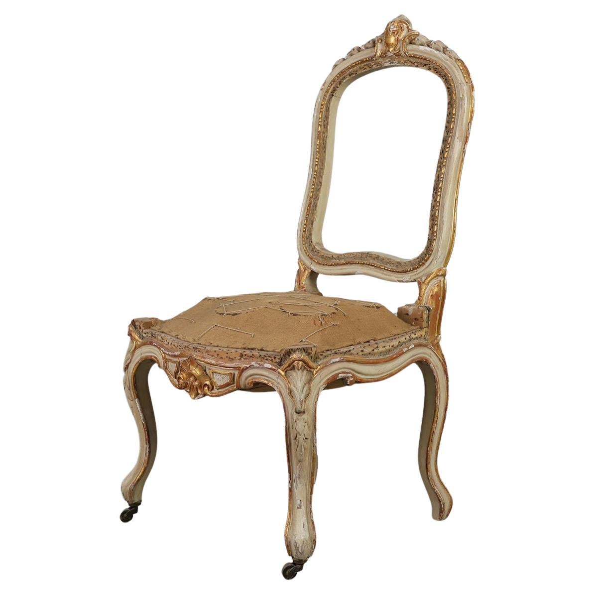 Silla Luis XV original de principios del siglo XIX en madera tallada, Francia