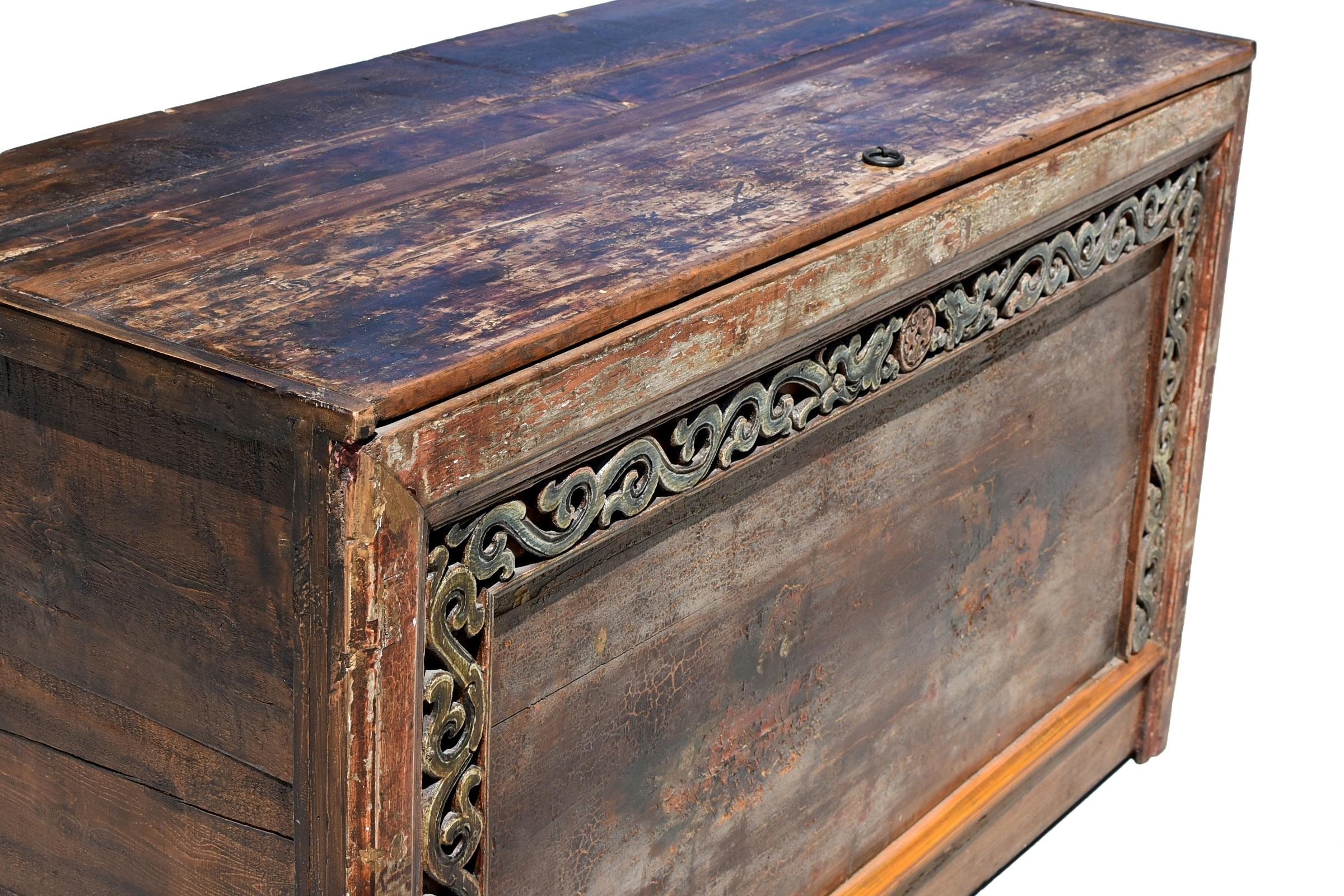 Original Early 19th Century Mongolian Chest with Painted Foo Dogs For Sale 8