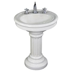 Antique Early 20th Century Crackled Oval Ceramic Pedestal Sink