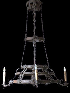 Original Early 20th Century 1915 Handcrafted Wrought Iron Chandelier