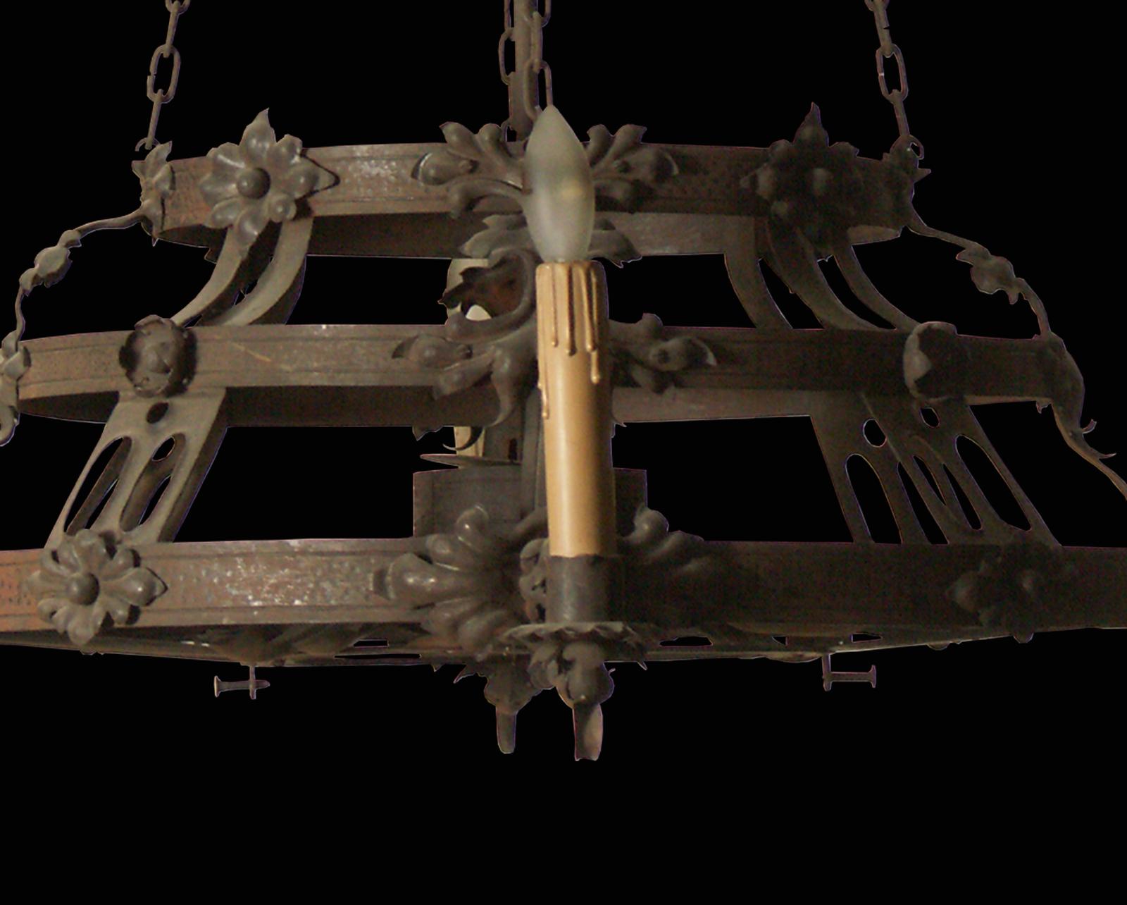 Victorian Original Early 20th Century 1915 Handcrafted Wrought Iron Chandelier For Sale