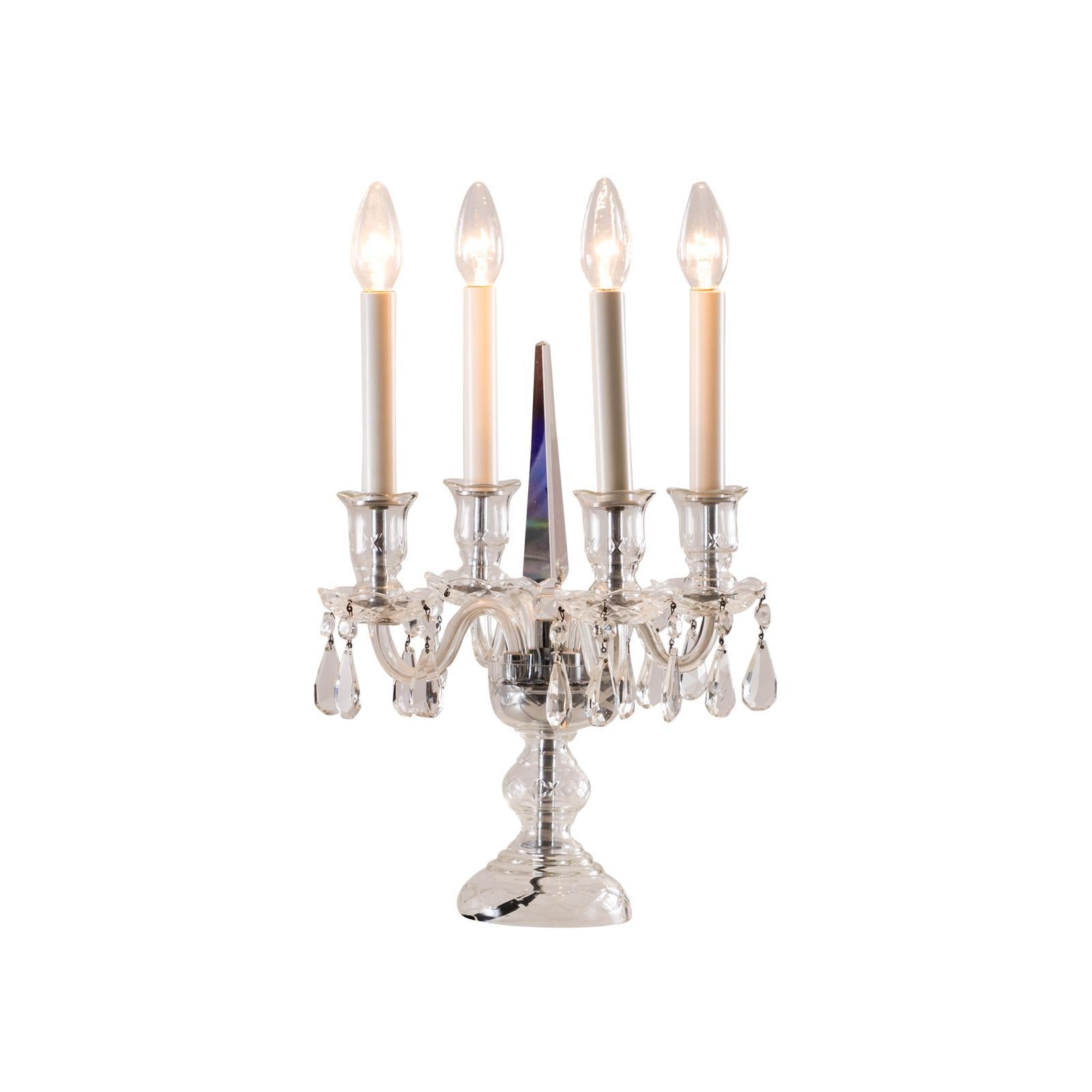 Jugendstil Original Early 20th Century Crystal Candelabra Table Lamp  For Sale