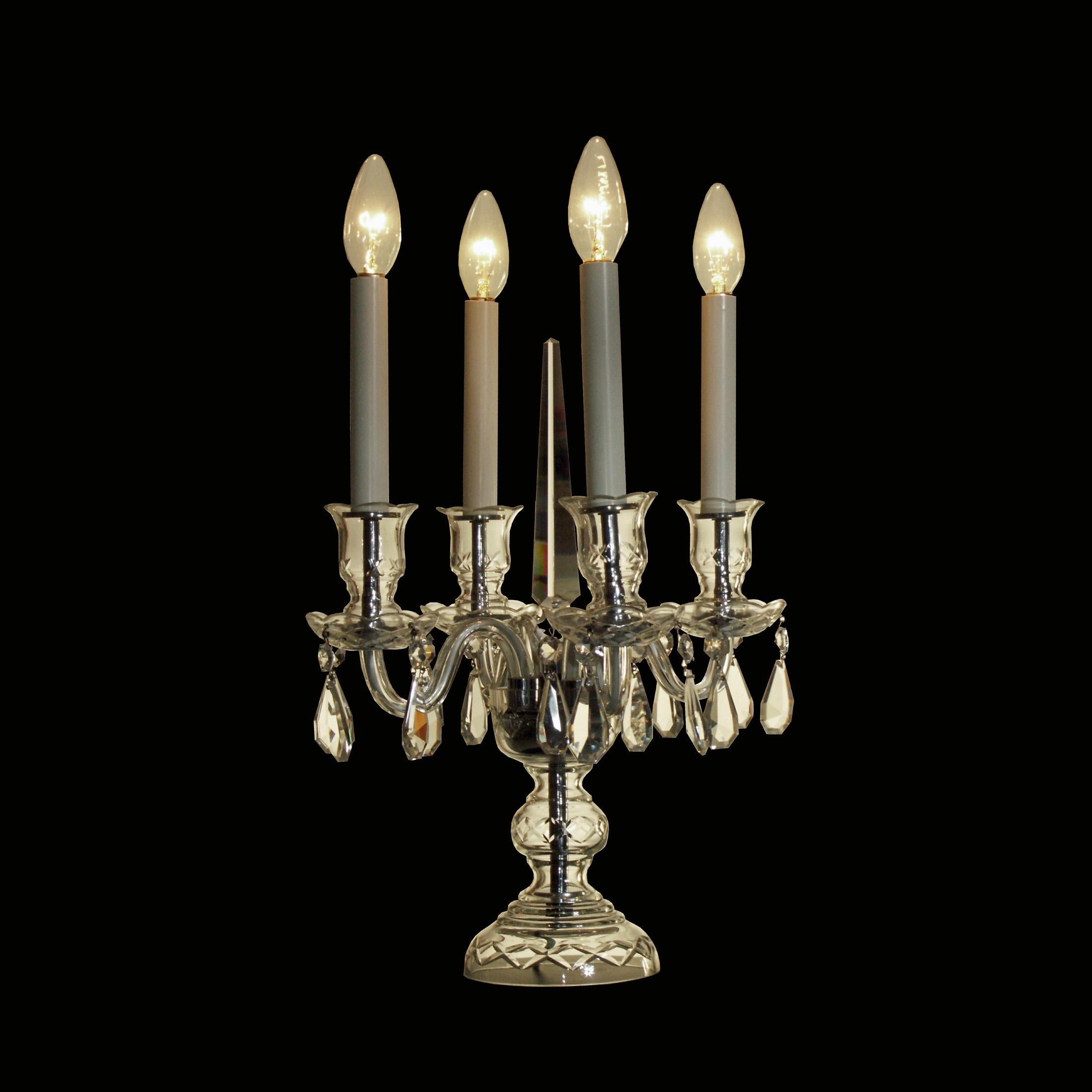 Hand-Crafted Original Early 20th Century Crystal Candelabra Table Lamp For Sale