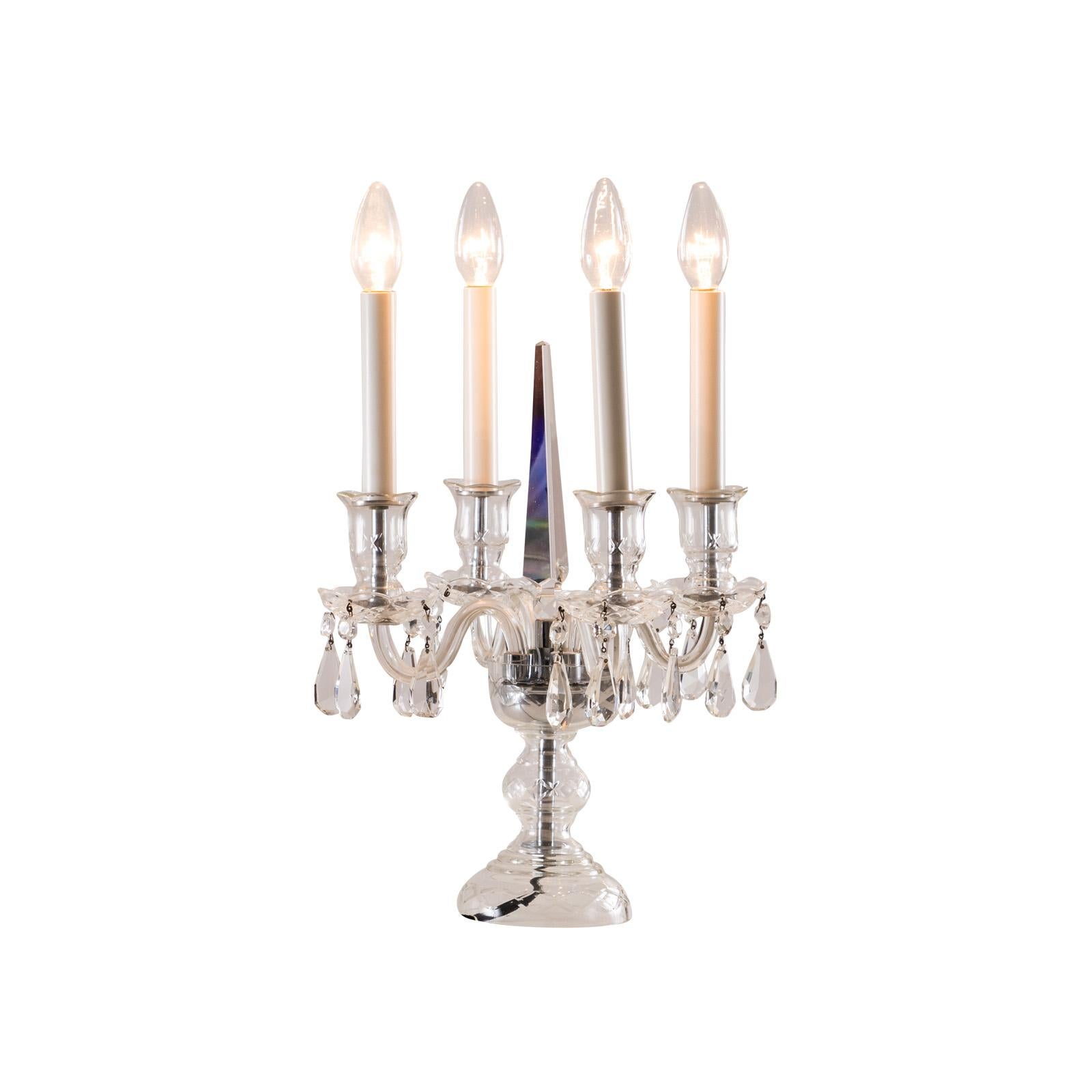 Original Early 20th Century Crystal Candelabra Table Lamp In Excellent Condition For Sale In Vienna, AT