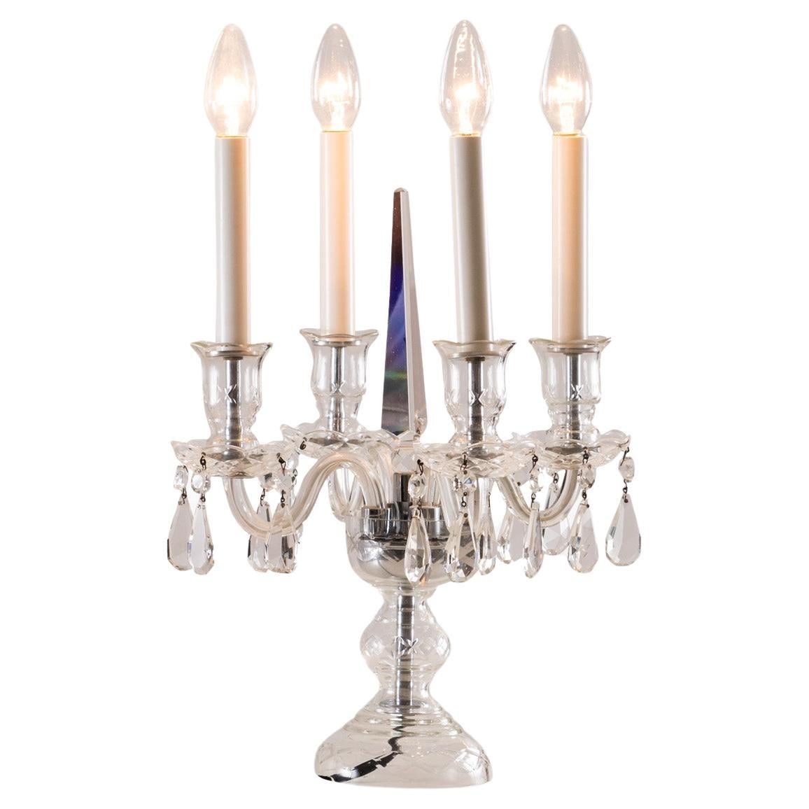 Original Early 20th Century Crystal Candelabra Table Lamp 