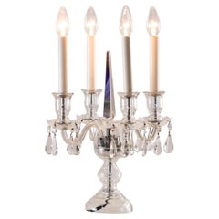 Used Original Early 20th Century Crystal Candelabra Table Lamp 