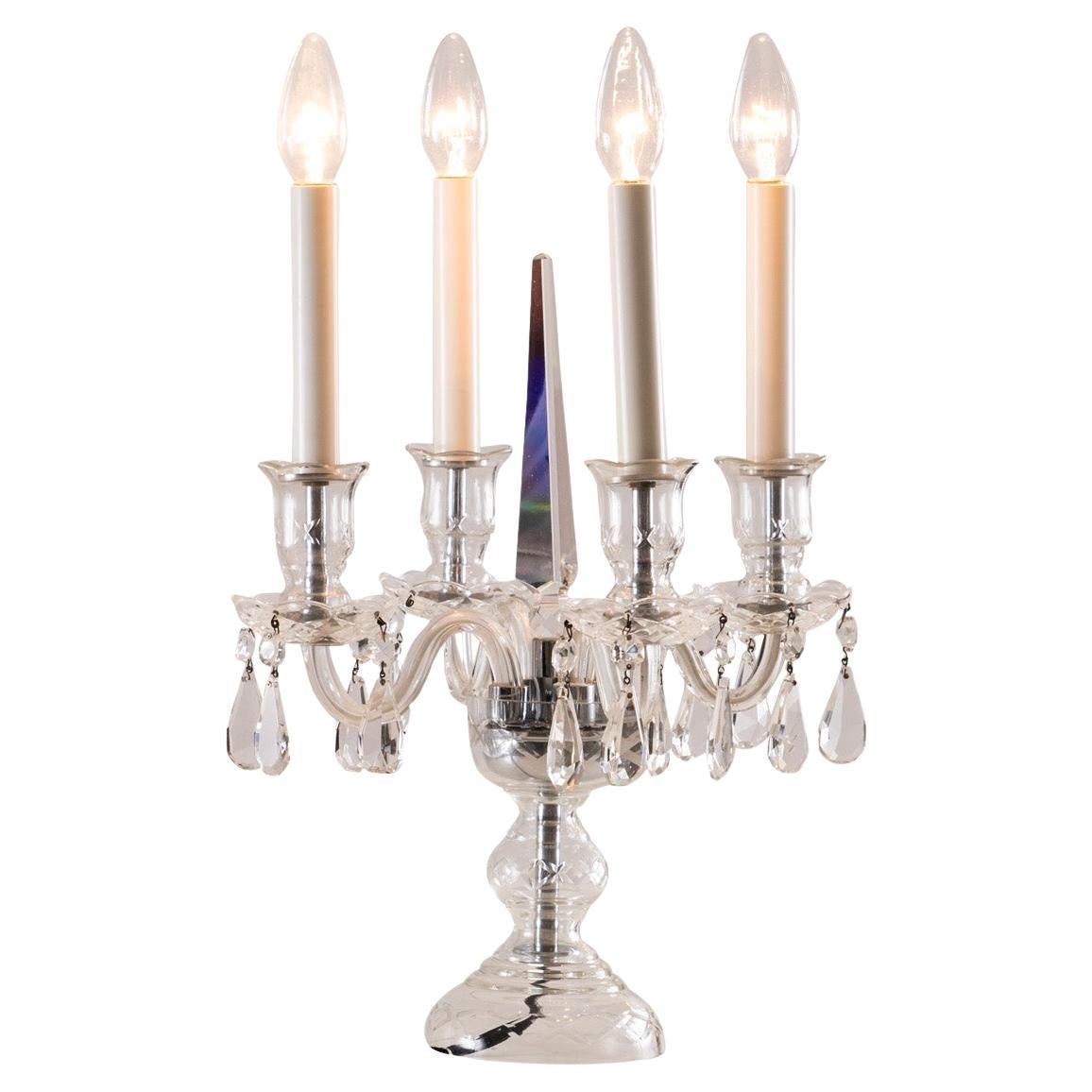 Original Early 20th Century Crystal Candelabra Table Lamp For Sale