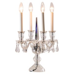 Antique Original Early 20th Century Crystal Candelabra Table Lamp