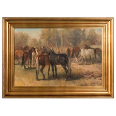 Original Early 20th Century Oil Painting of Horses