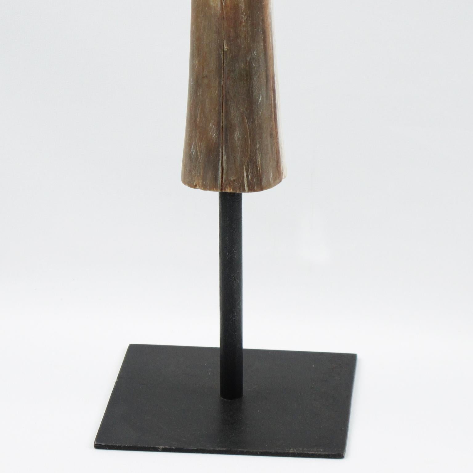 Elegant genuine swordfish bill mounted on a stand. Sculptural with a lovely smooth polished patina. Custom-made black metal stand. It creates a dramatic and sleek statement, a real conversational decorative object for any interior. Beautiful neutral