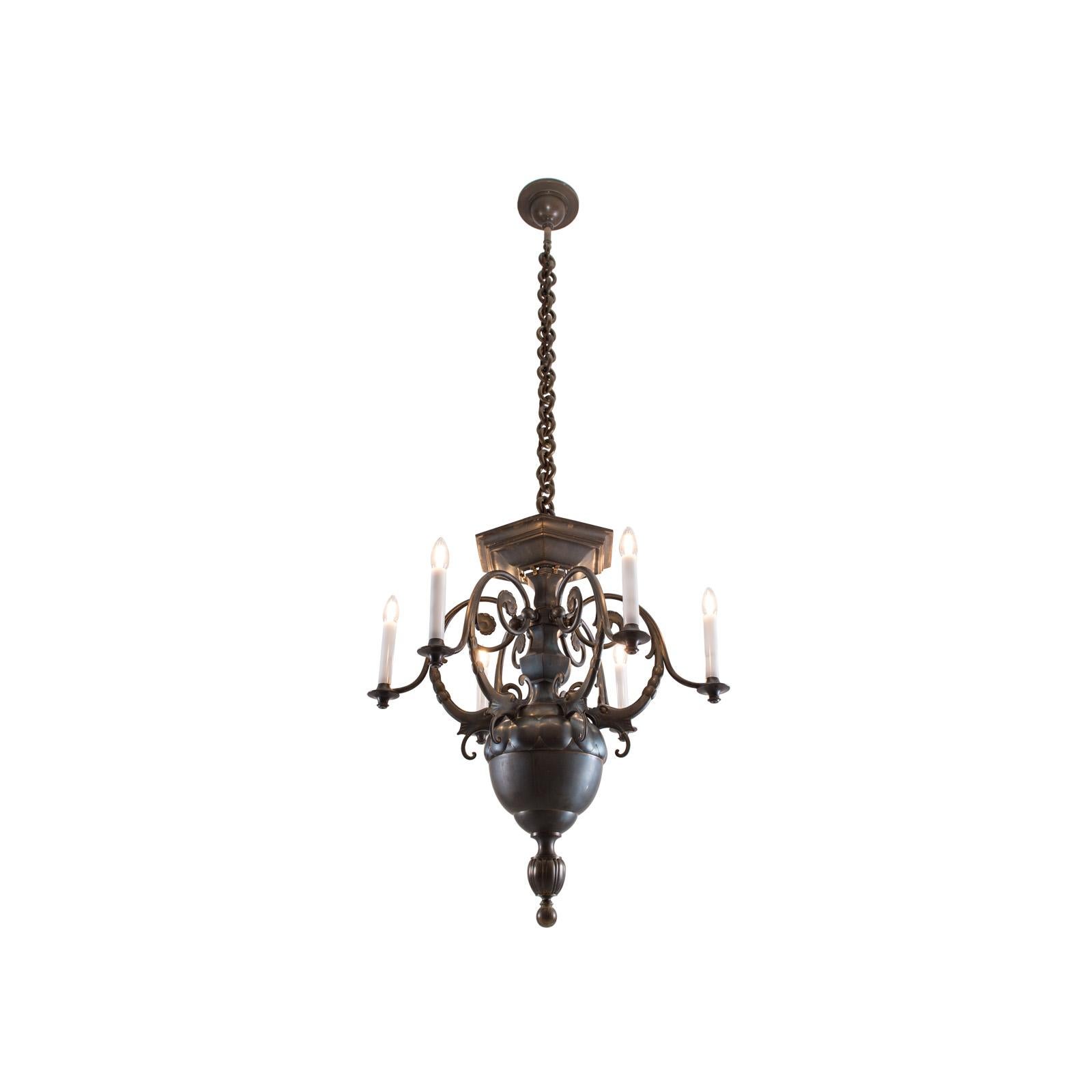Original Early Art Deco Bronze Chandelier, 1914 20th Century In Excellent Condition For Sale In Vienna, AT