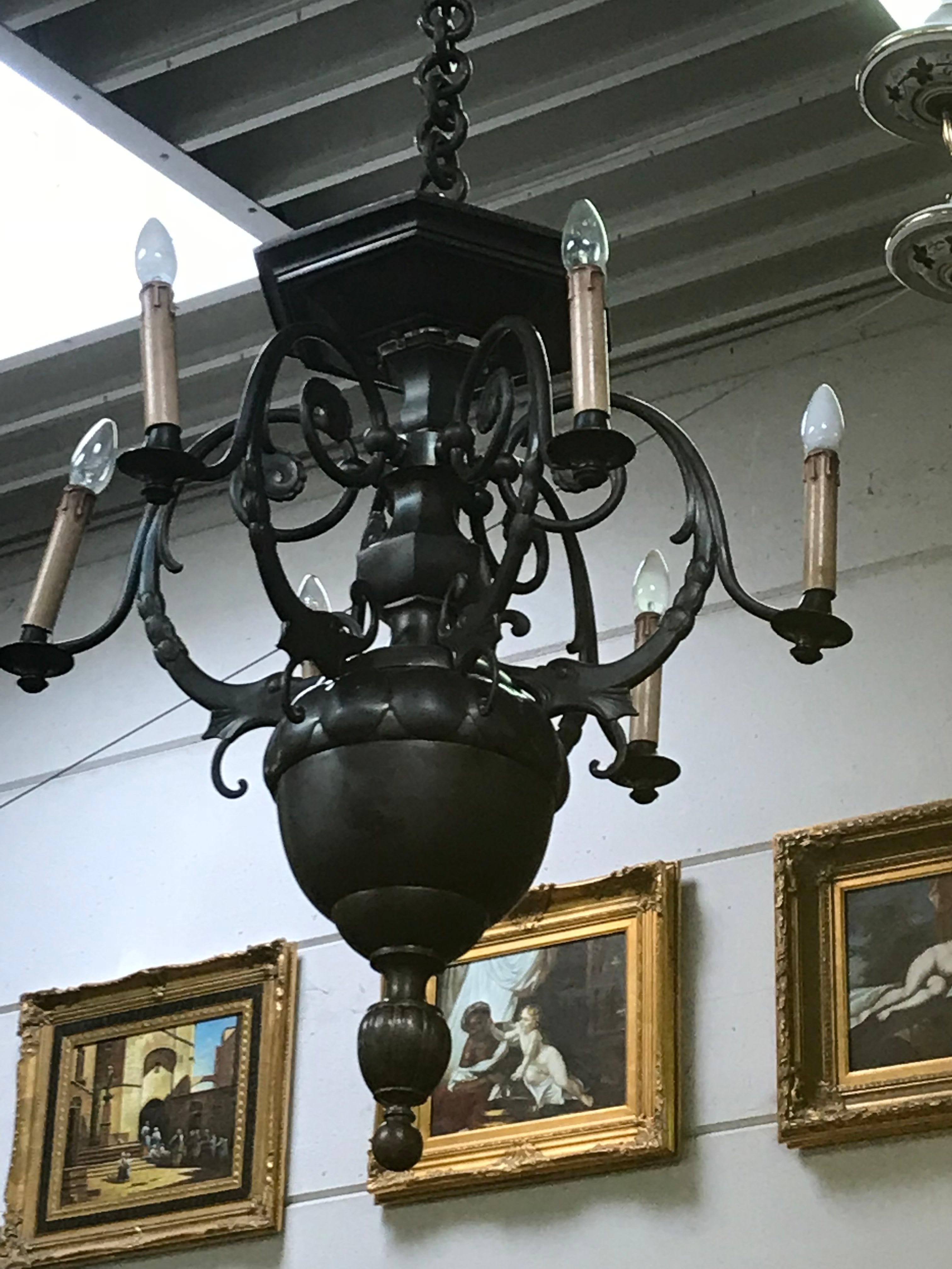 Early 20th Century Original Early Art Deco Bronze Chandelier, 1914 20th Century For Sale