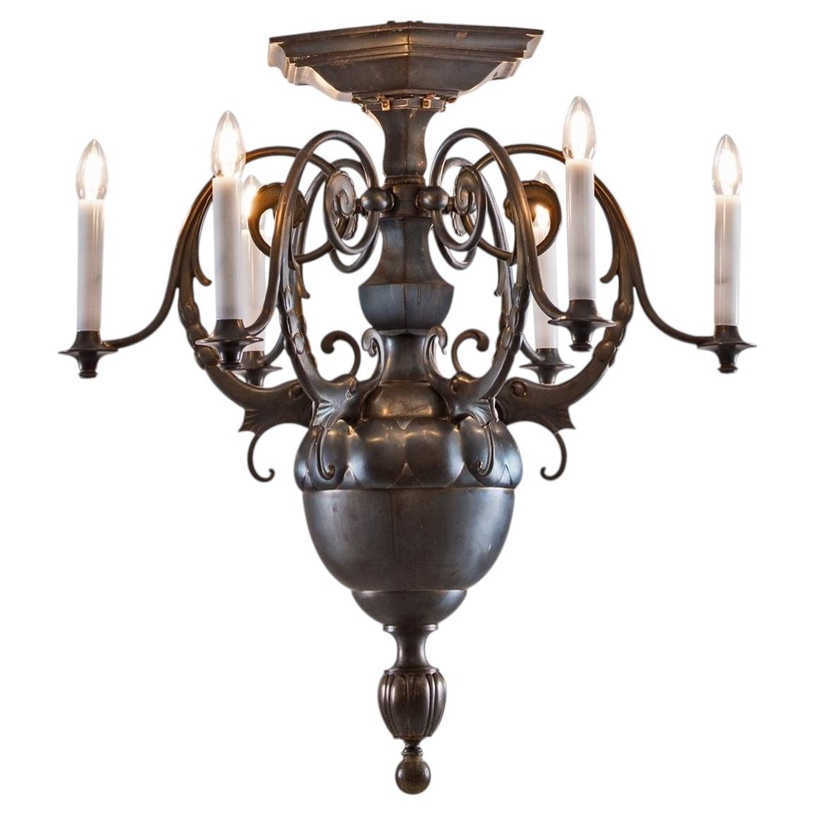 Lampadario originale in bronzo Art Deco, 1914 XX secolo