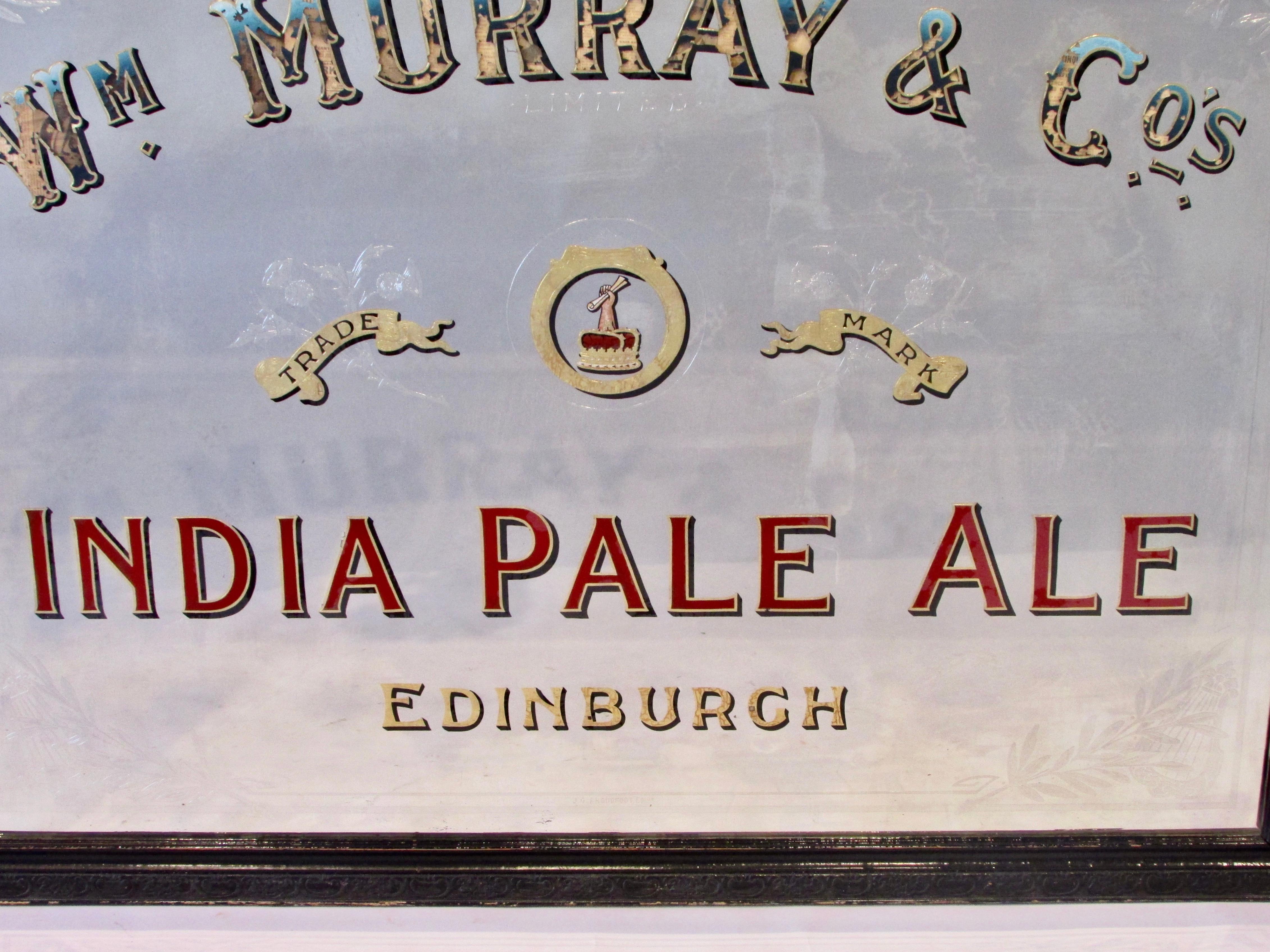 Original Early Irish IPA Back Bar Mirror Advertising In Good Condition In Ferndale, MI