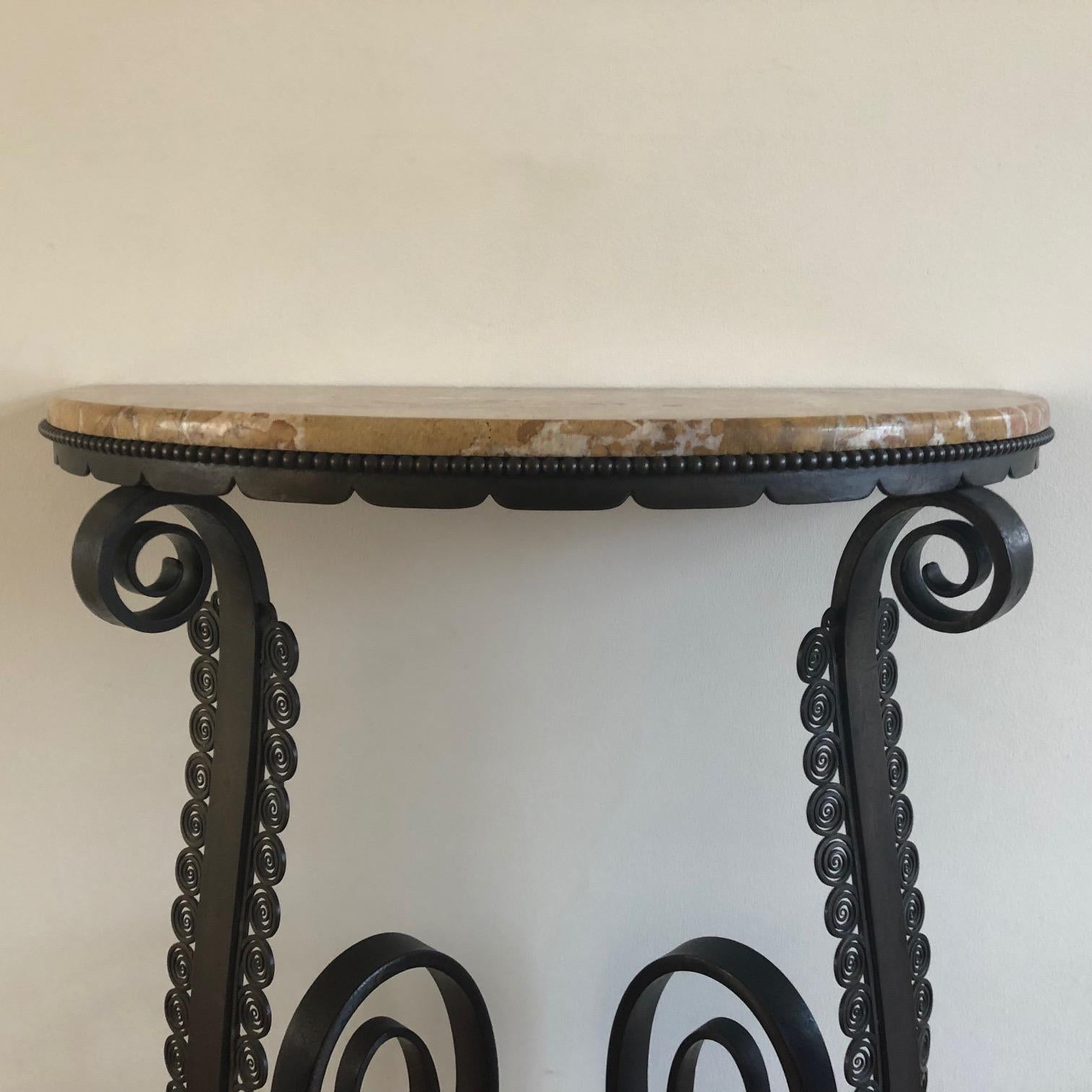 Original Edgar Brandt Jugendstil Console Table Marble and Wrought Iron, 1930s 1