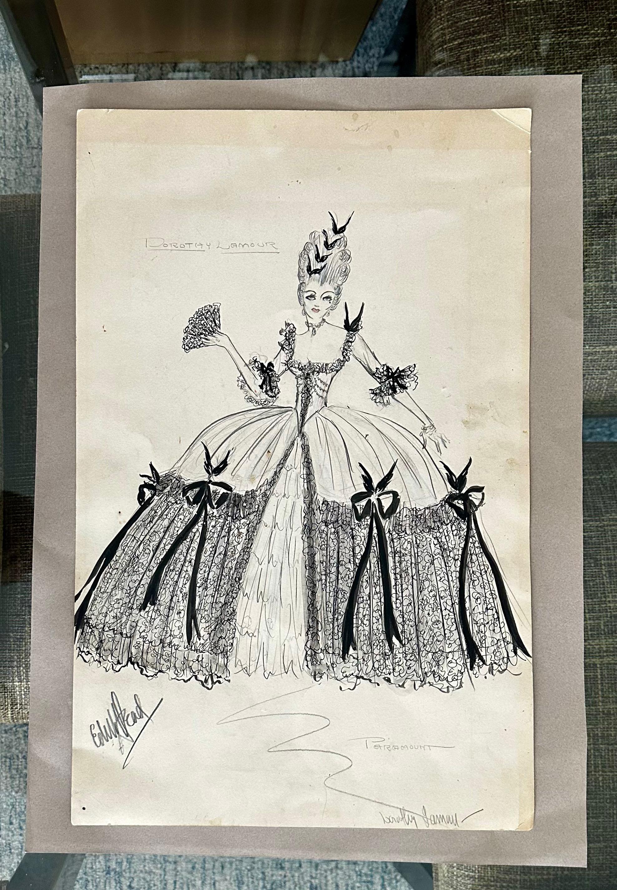 Boceto original Edith Head 1940s Dorothy Lamour Paramount en venta 11