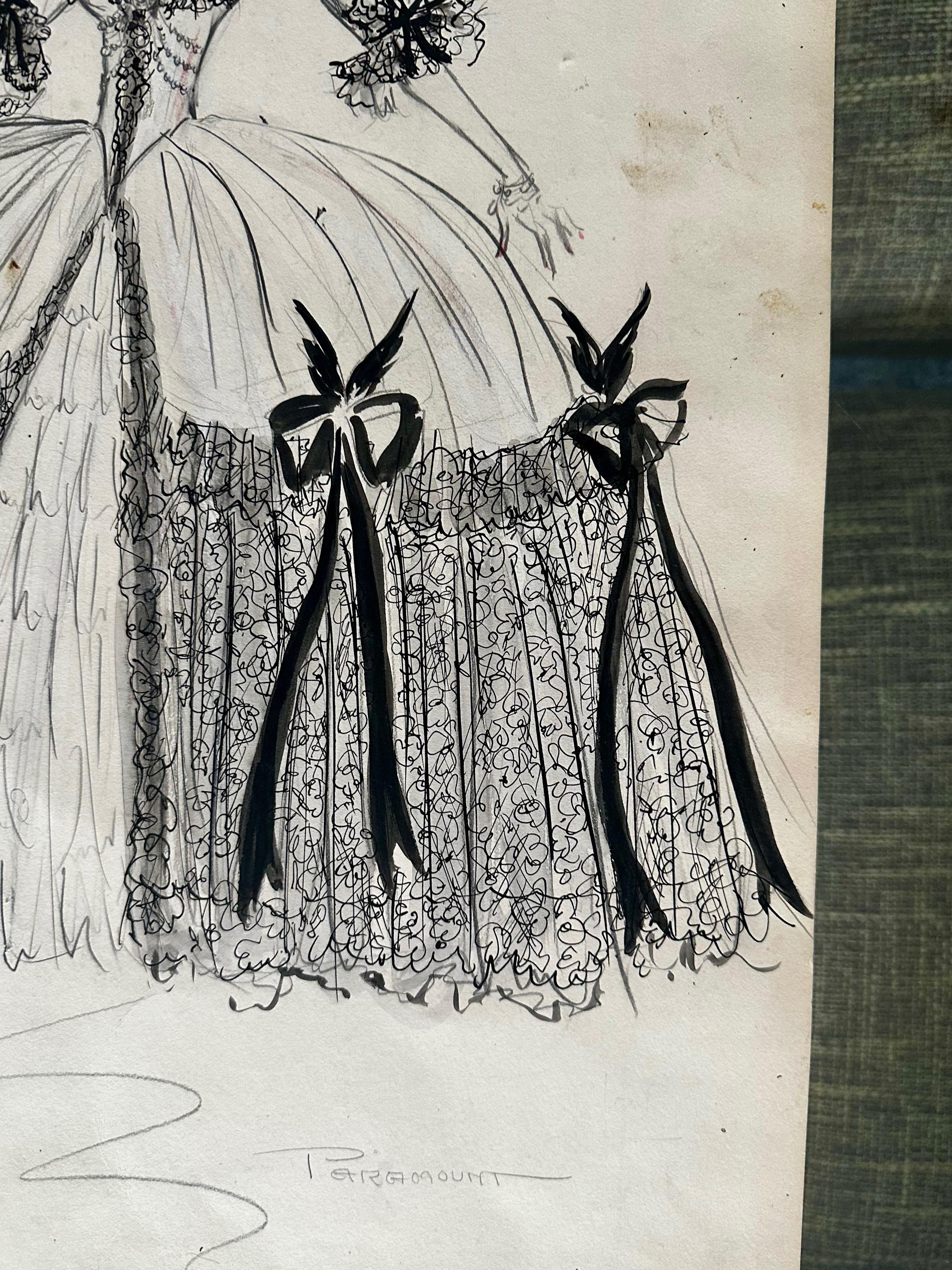 Boceto original Edith Head 1940s Dorothy Lamour Paramount mediados del siglo XX en venta