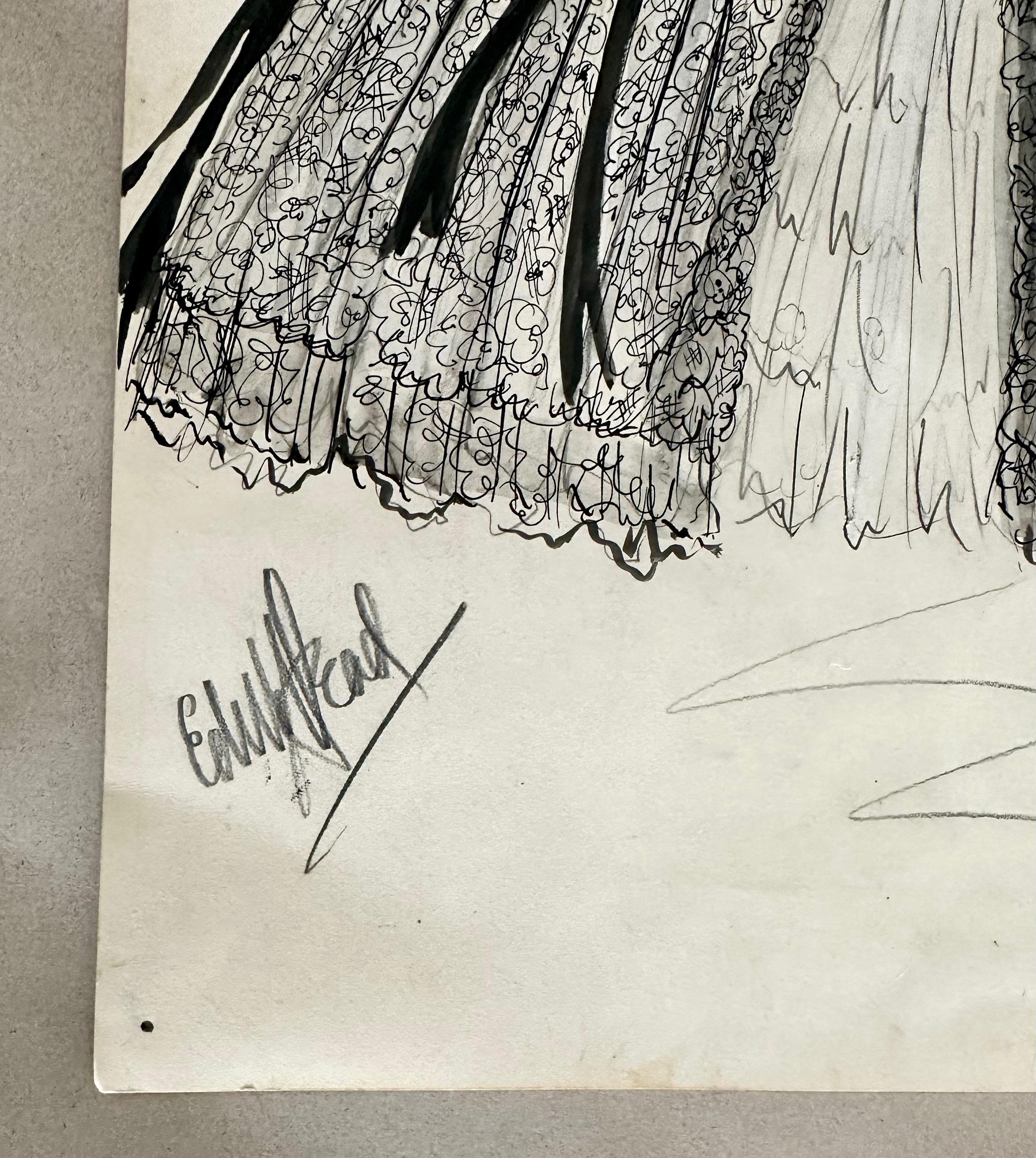 Boceto original Edith Head 1940s Dorothy Lamour Paramount Papel en venta
