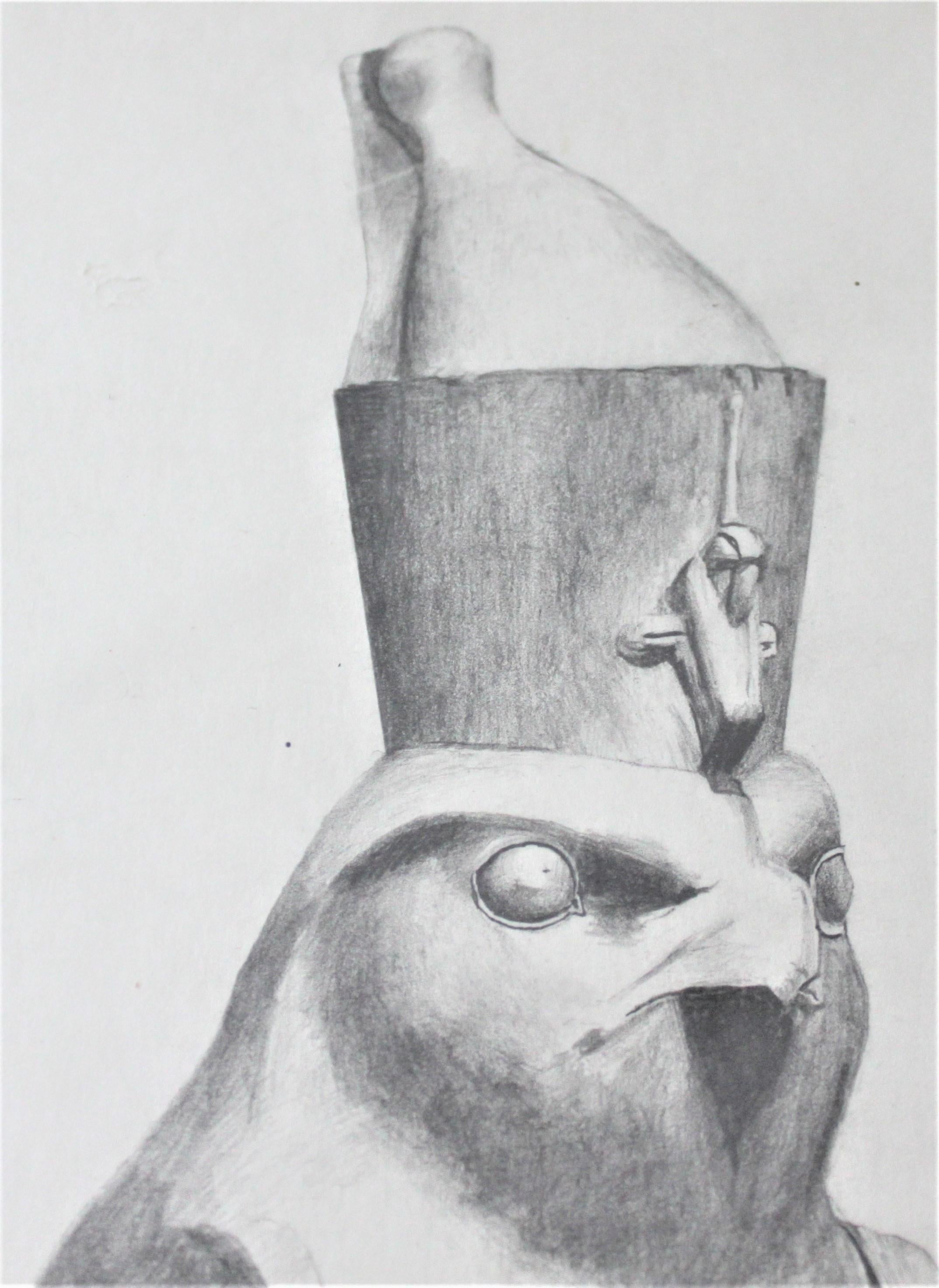 Egyptian Revival Original Edward J. Hughes Pencil Drawing of the Ancient Egyptian Diety Horus