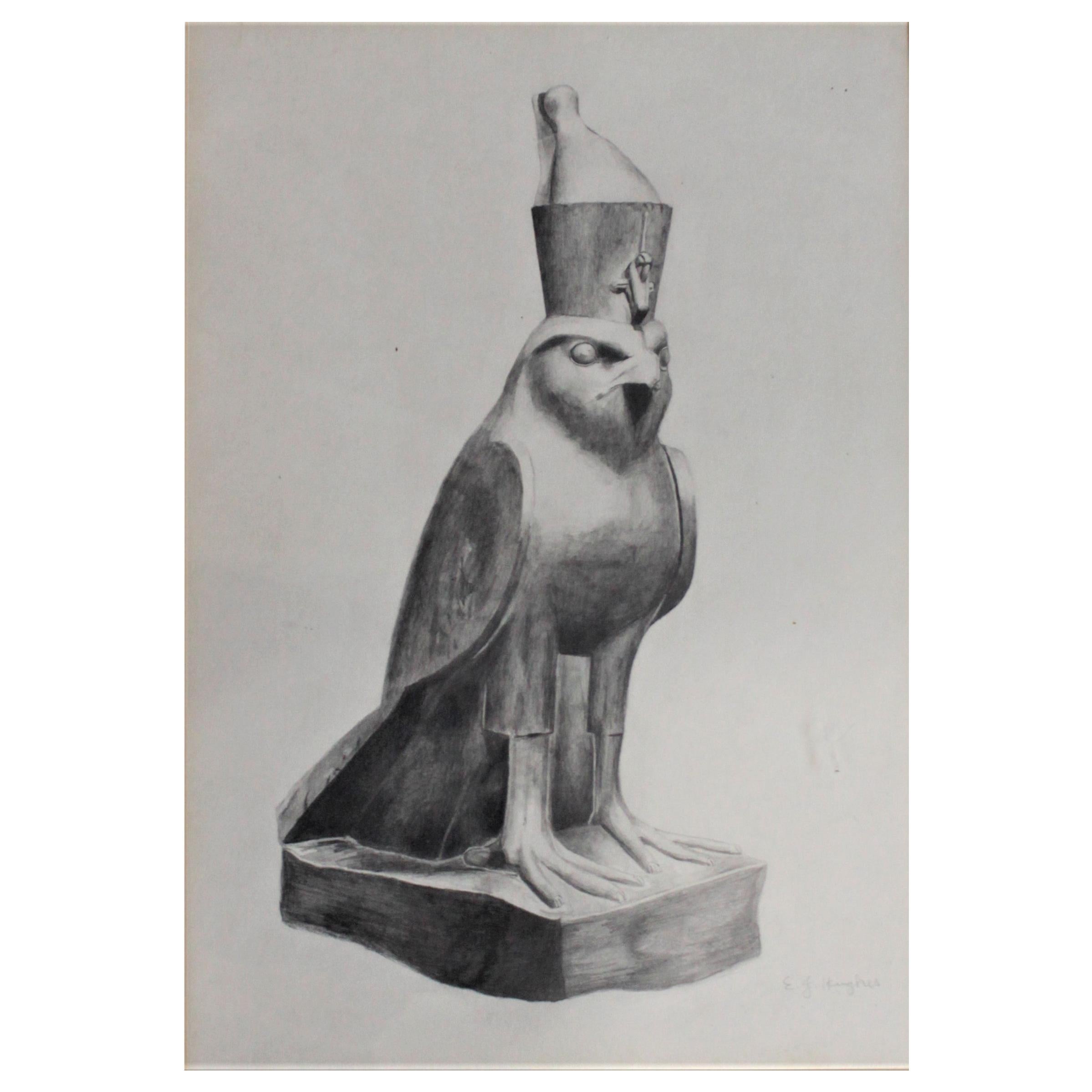 Original Edward J. Hughes Pencil Drawing of the Ancient Egyptian Diety Horus