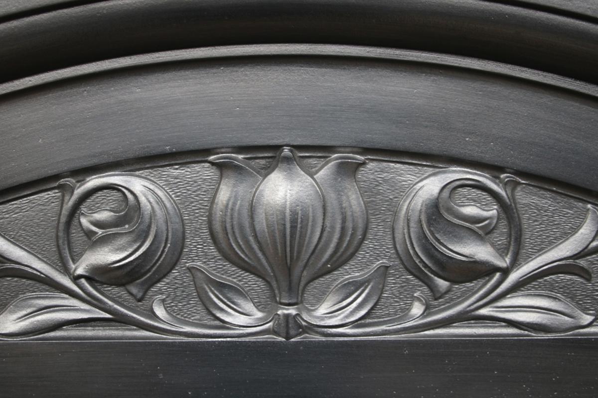 English Original Edwardian Art Nouveau Cast Iron Fireplace Surround