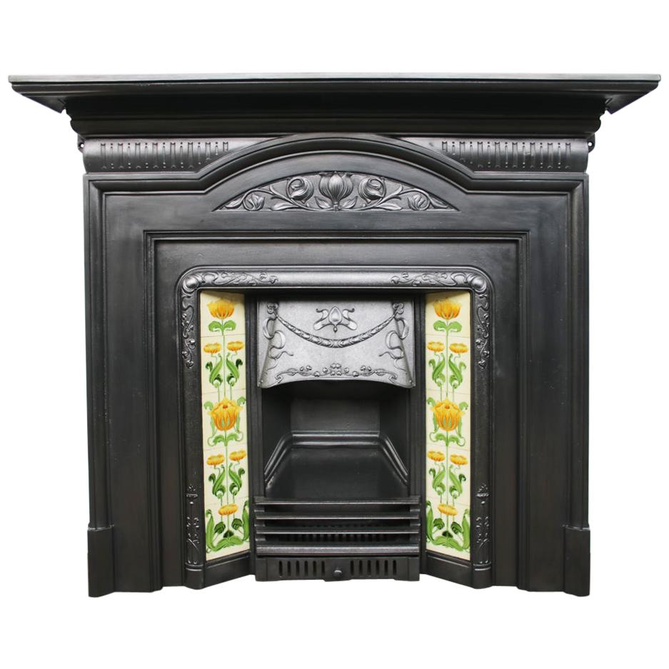 Original Edwardian Art Nouveau Cast Iron Fireplace Surround