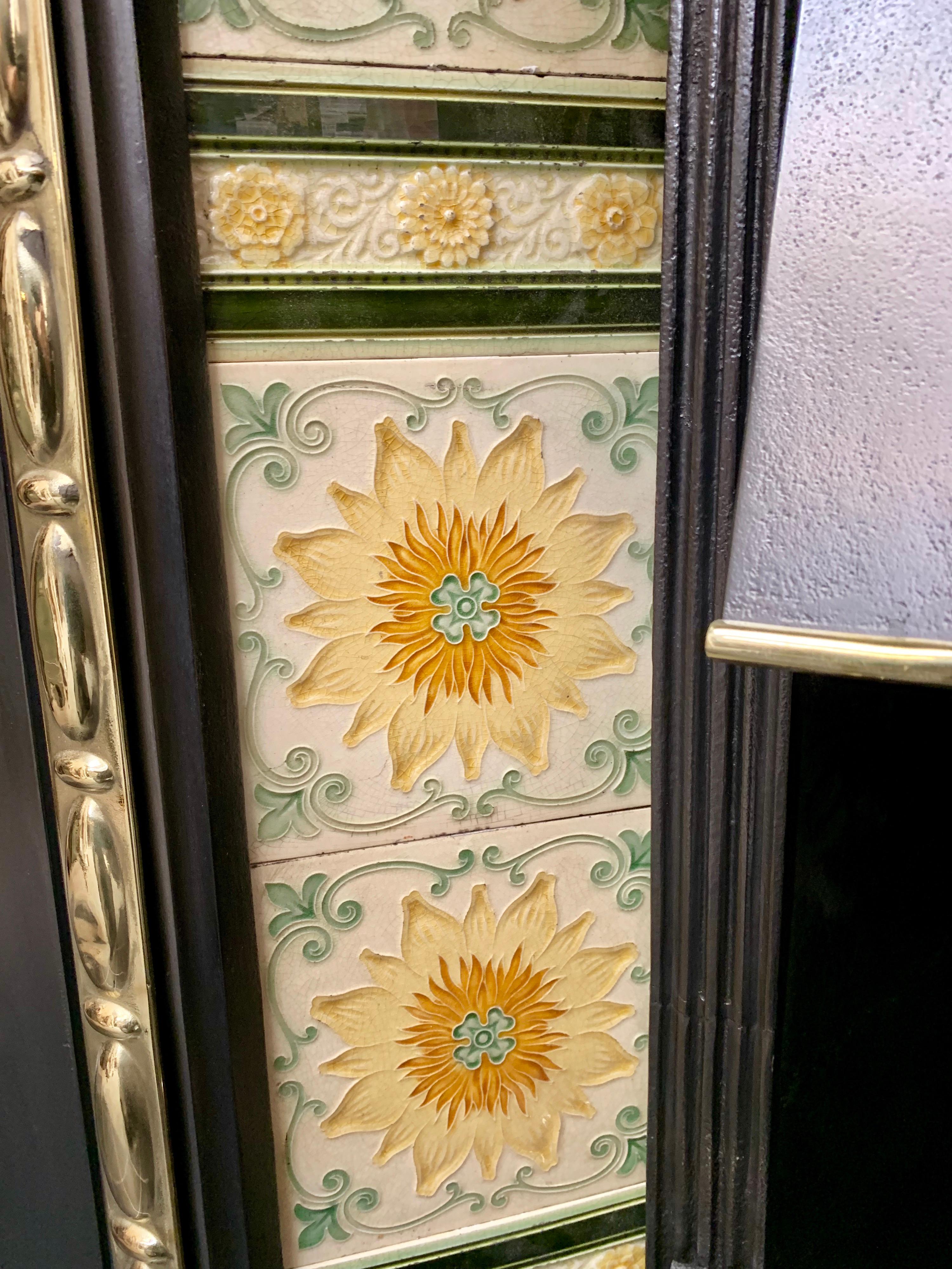 Original Edwardian Cast Iron and Brass, Tiled Fireplace Insert 2