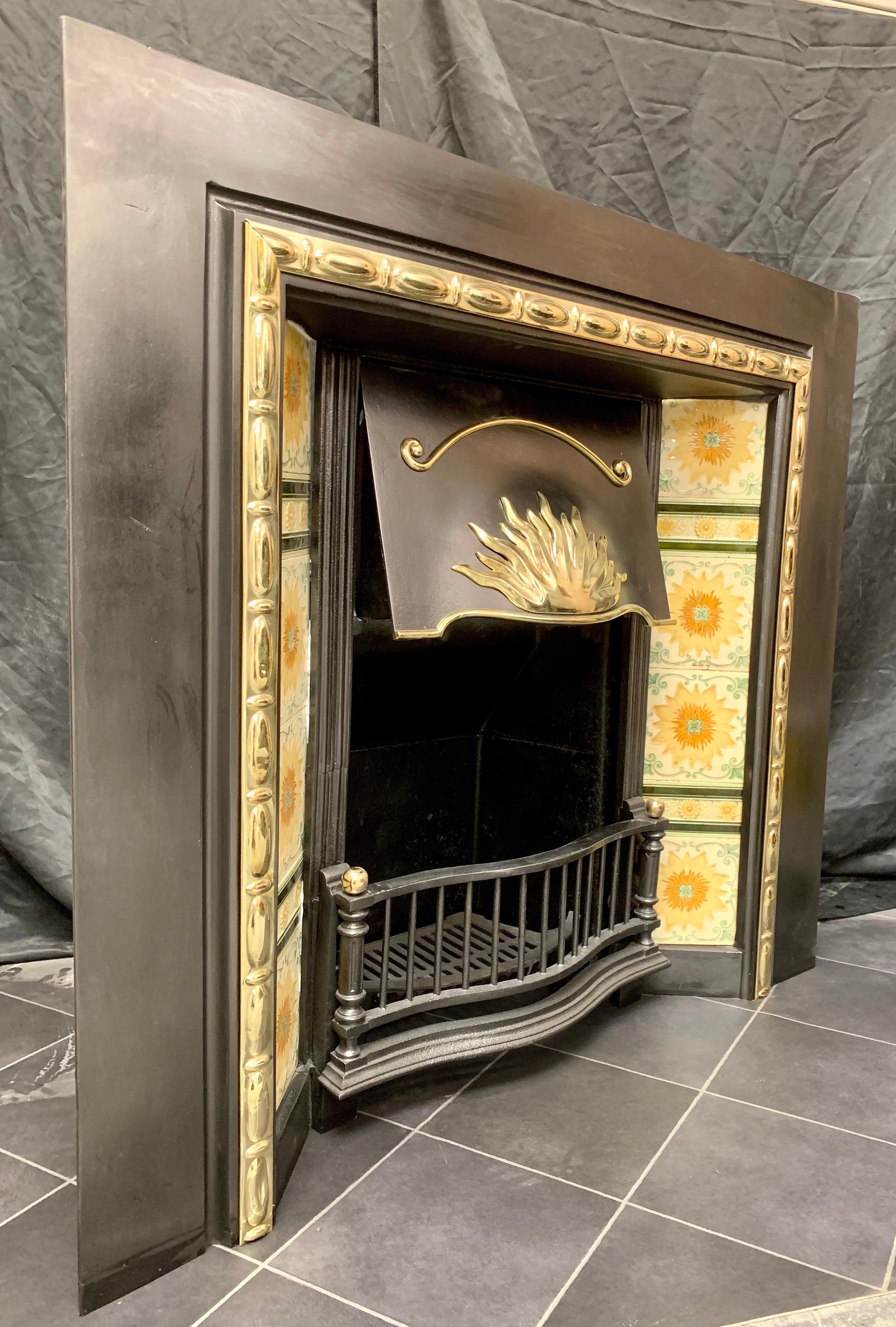 Original Edwardian Cast Iron and Brass, Tiled Fireplace Insert 3