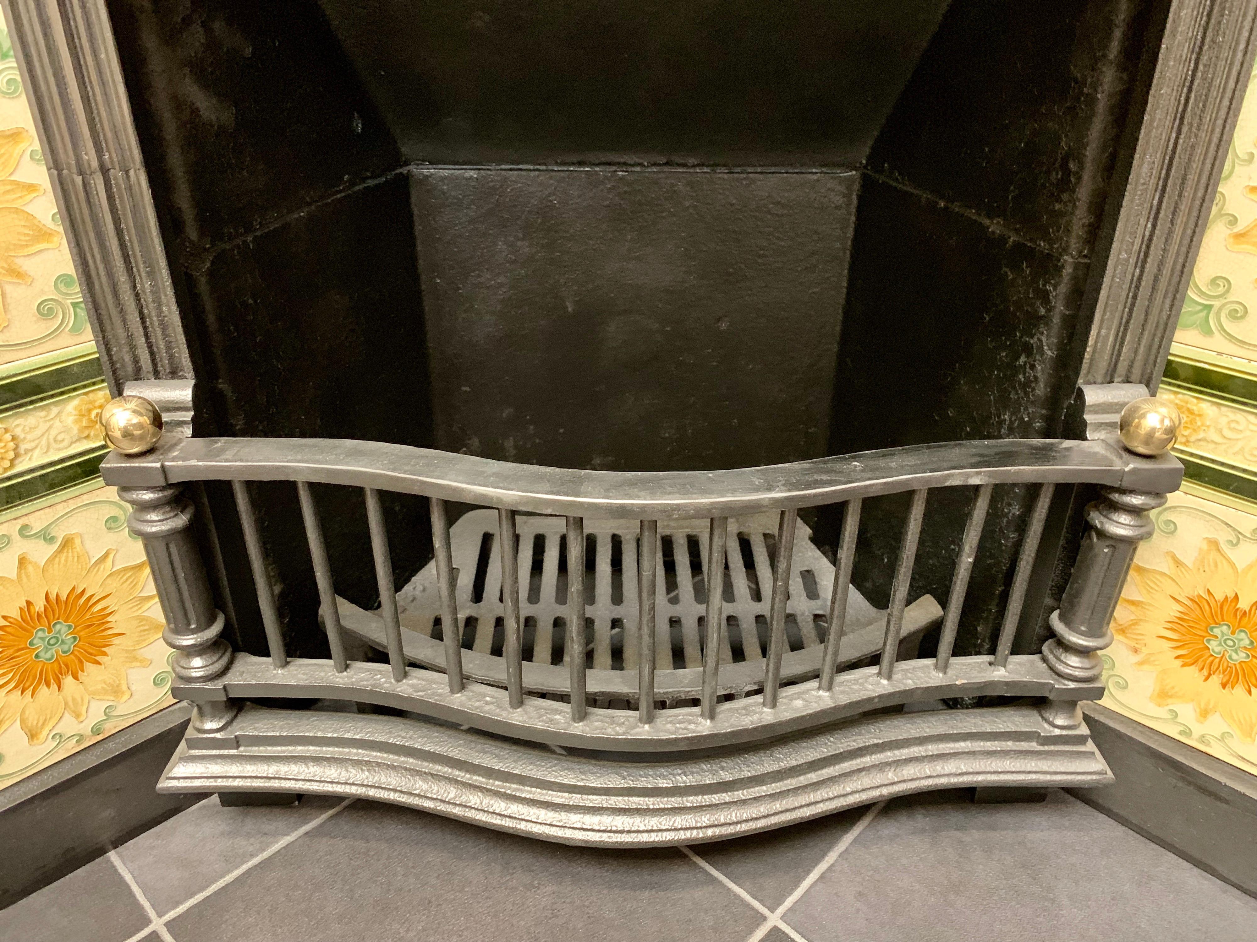 English Original Edwardian Cast Iron and Brass, Tiled Fireplace Insert