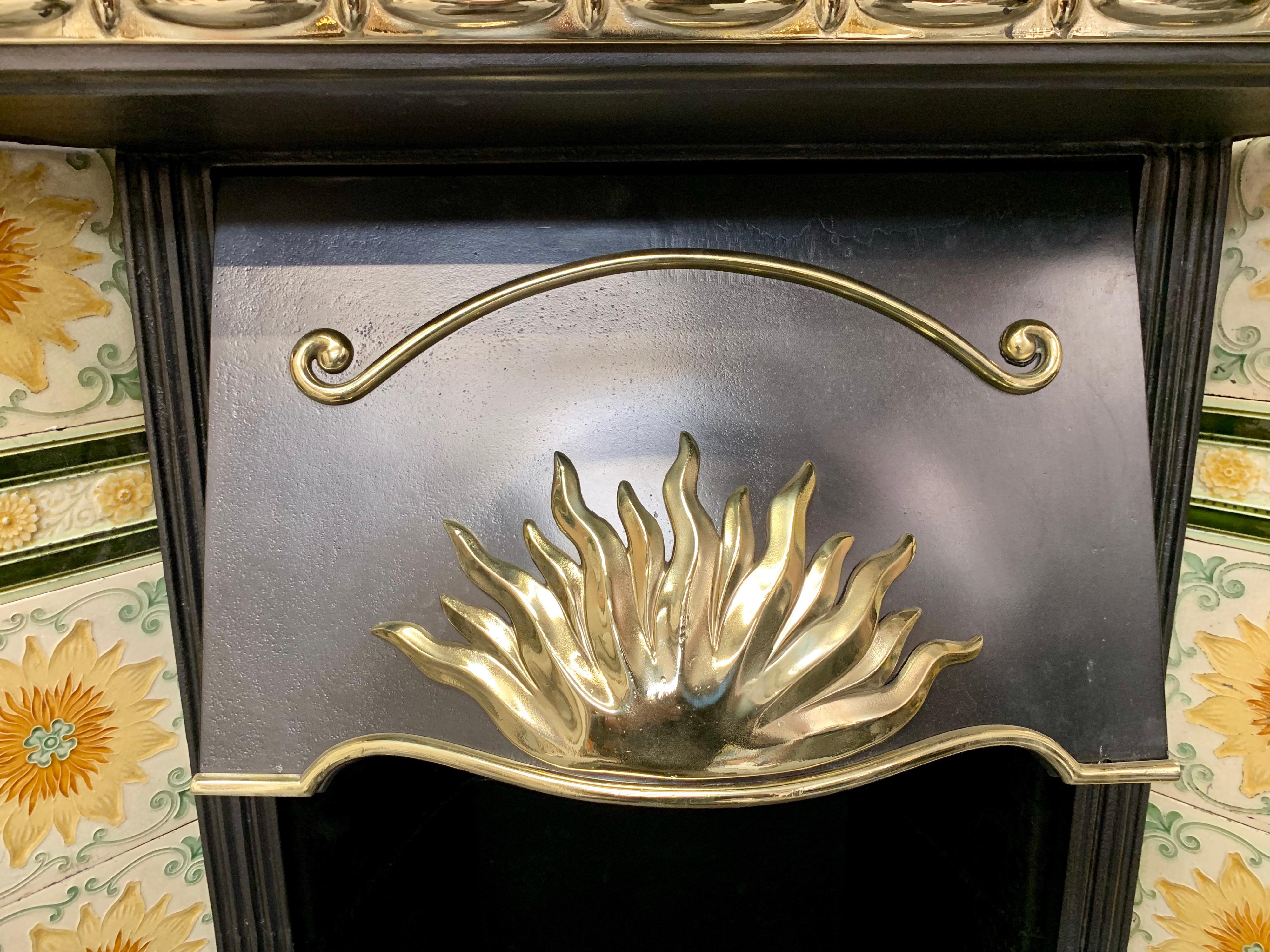 Original Edwardian Cast Iron and Brass, Tiled Fireplace Insert 1