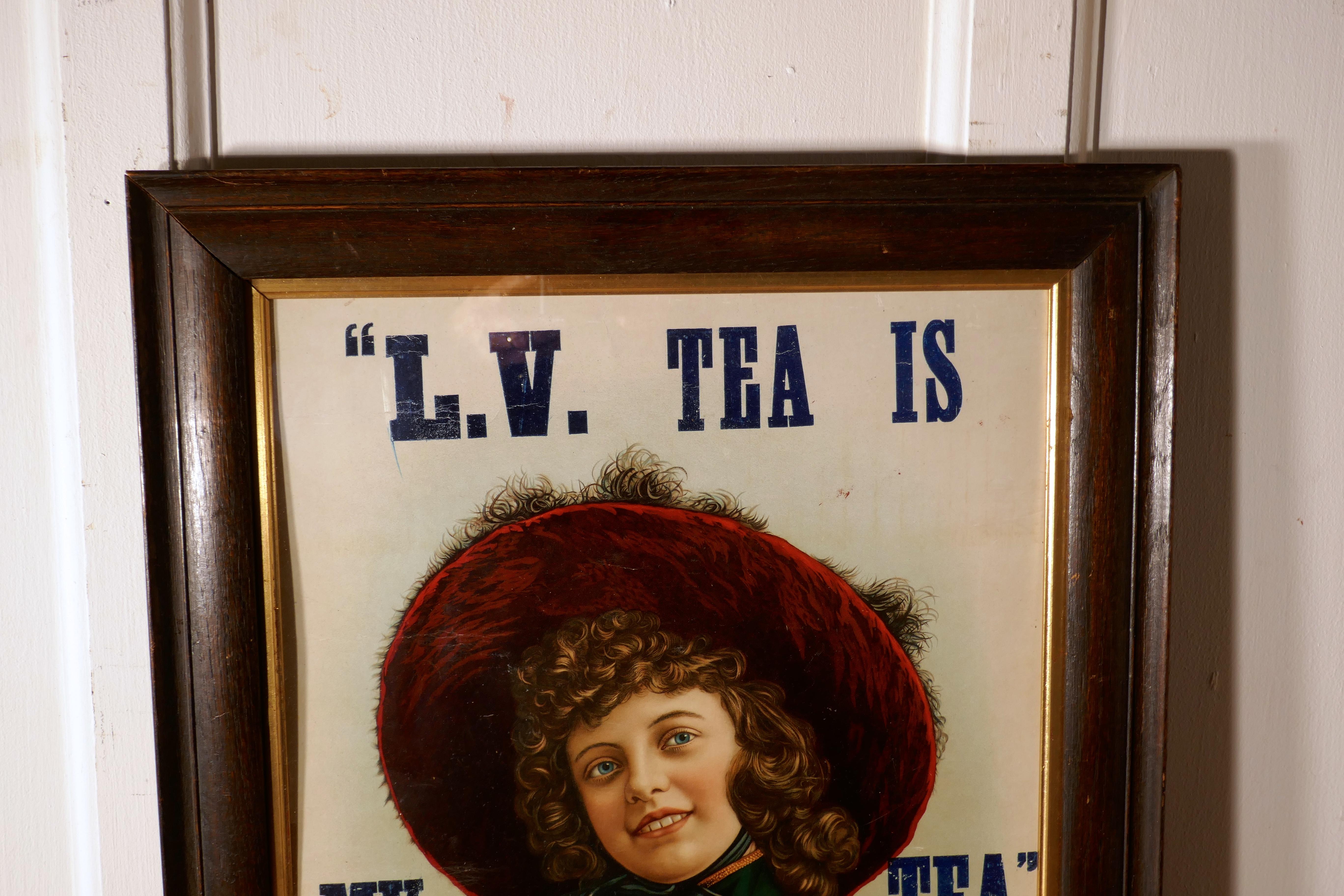 Édouardien Affiche publicitaire édouardienne originale encadrée sur le thé, L.V. TEA IS MY TEA Vendu en vente