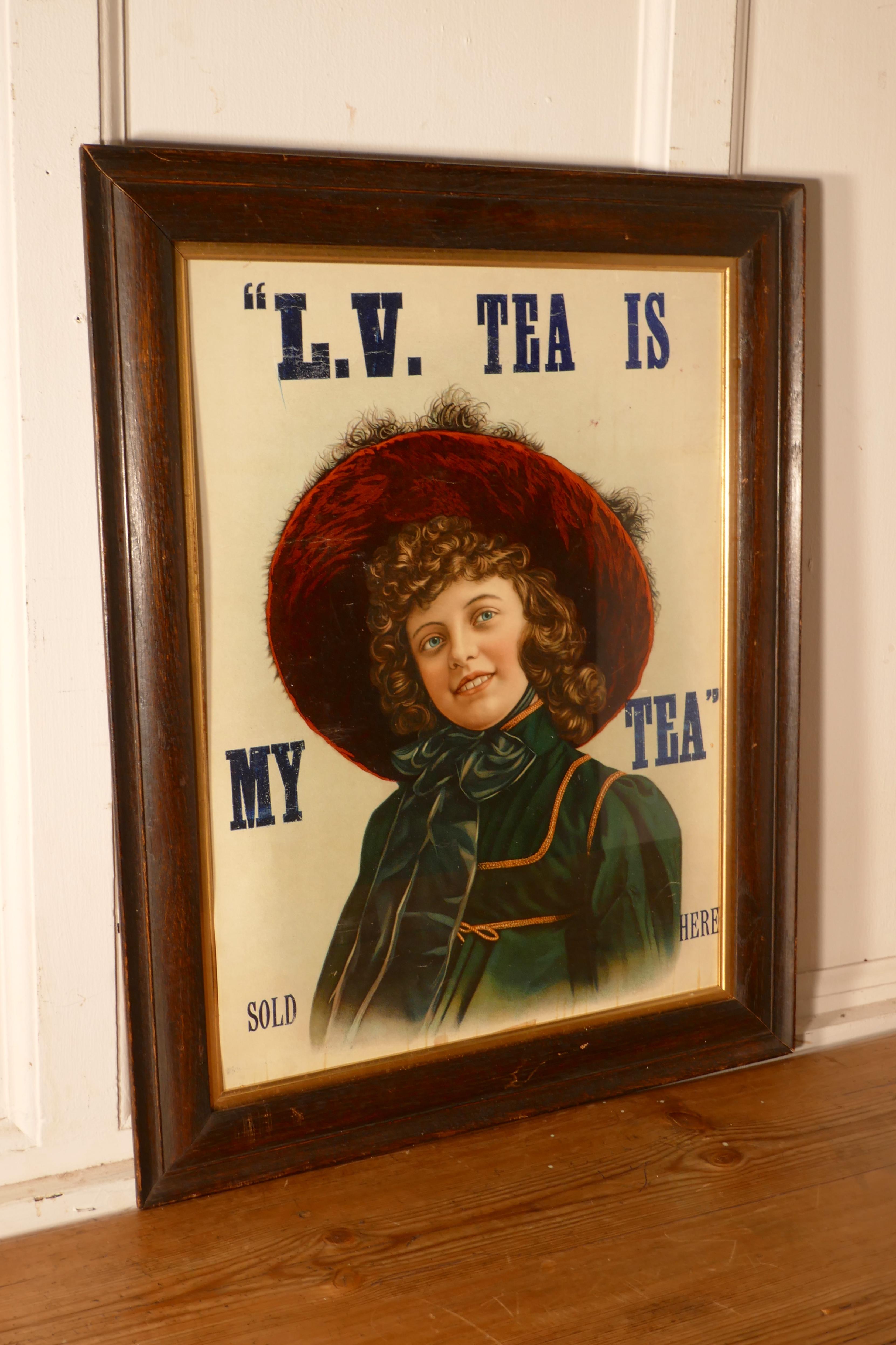 Original Edwardianisches gerahmtes Werbekartenplakat für Tee, L.V. TEA IS MY TEA, verkauft (Frühes 20. Jahrhundert) im Angebot