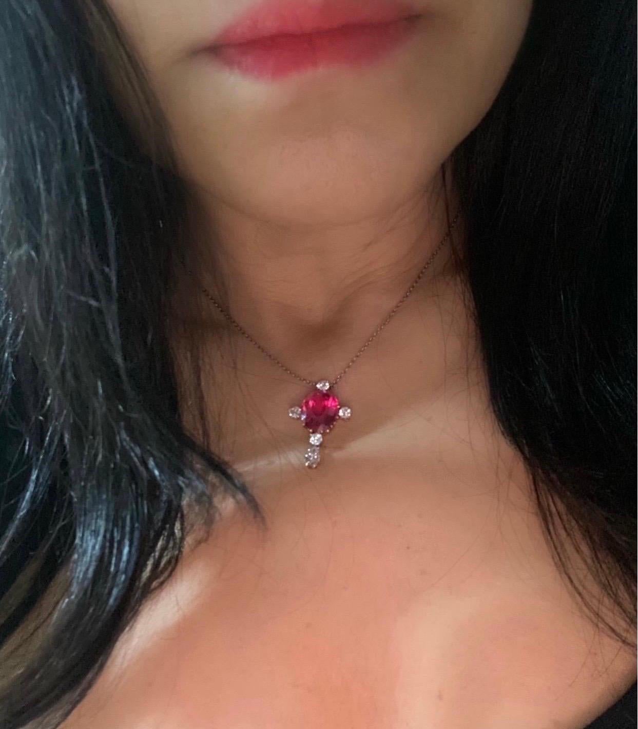 Édouardien Mindi Mond, collier pendentif original édouardien en platine avec tourmaline rose et diamants en vente