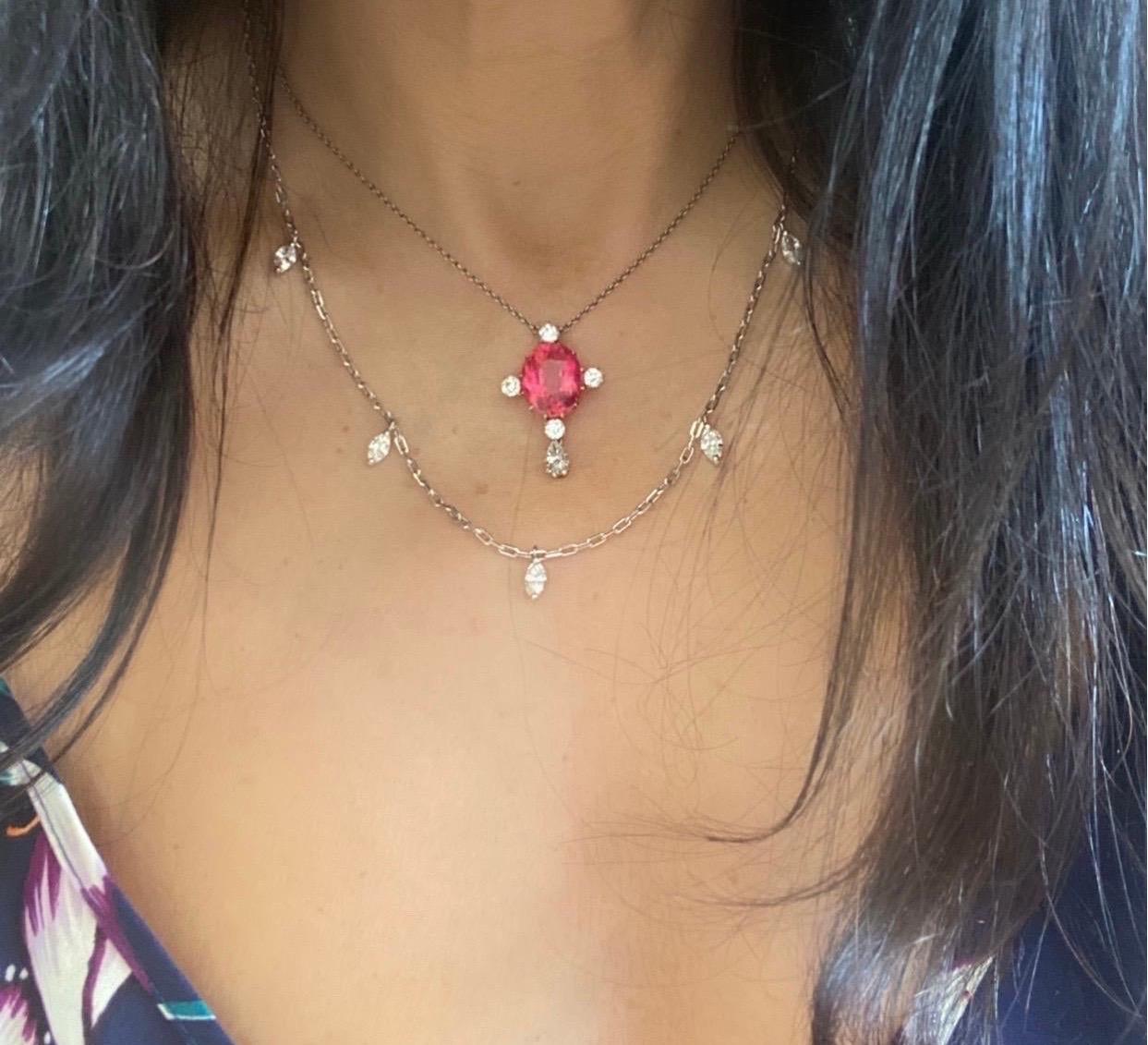 Mindi Mond, collier pendentif original édouardien en platine avec tourmaline rose et diamants Unisexe en vente