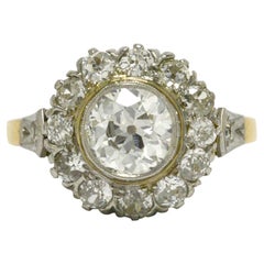 Original Edwardian Style Diamond Cluster Engagement Ring Old Mine Platinum
