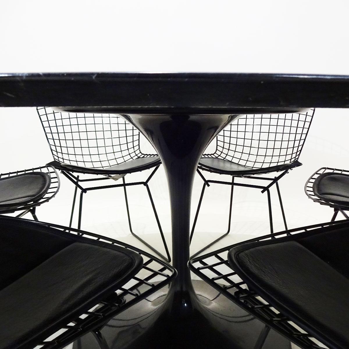 American Original Eero Saarinen Black Marble Tulip Dining Table and Bertoia Wire Chairs
