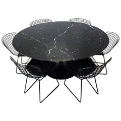 Vintage Original Eero Saarinen Black Marble Tulip Dining Table and Bertoia Wire Chairs